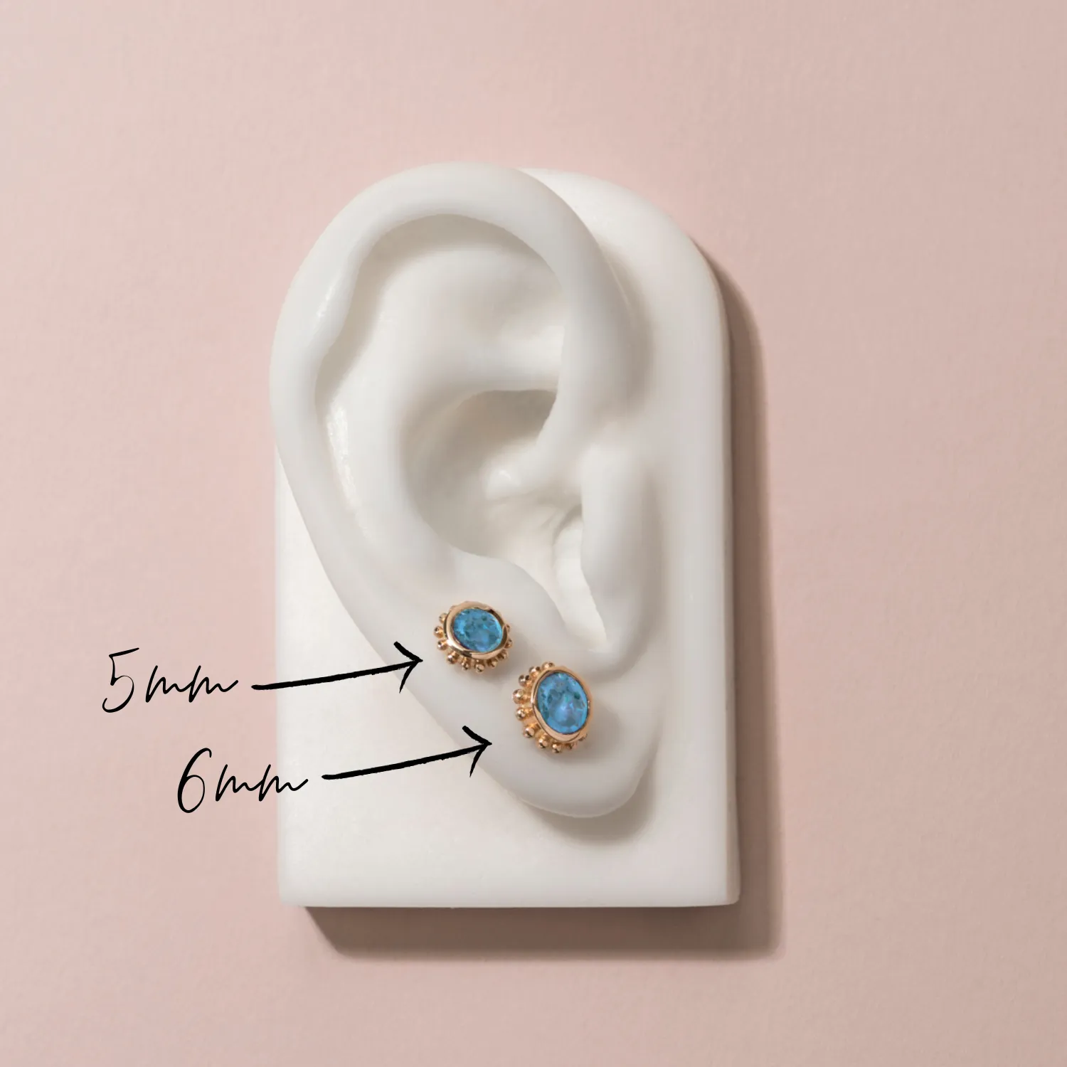14k Gold Anemone Studs with Blue Topaz