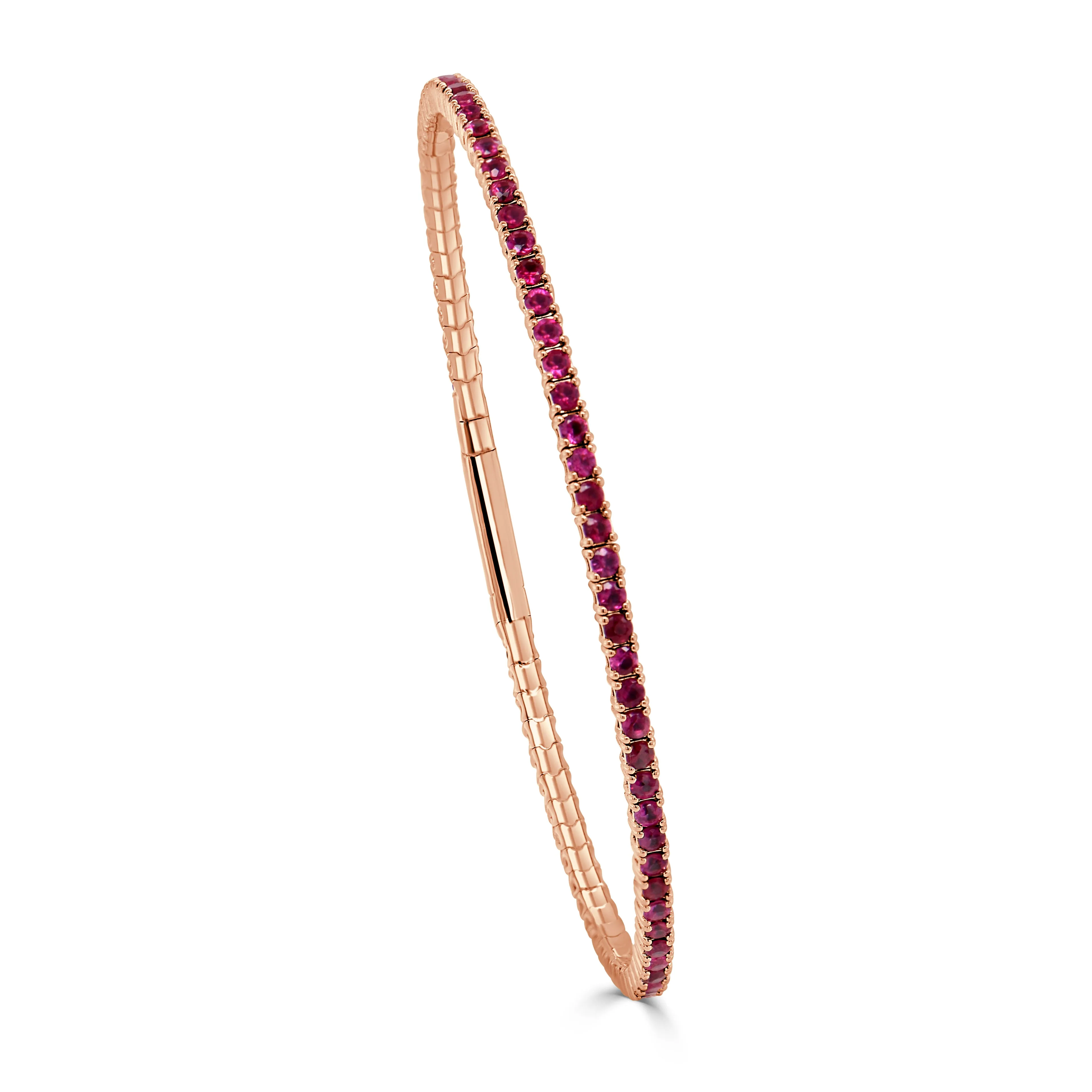 14K Gold Ruby Flexible Eternity Bangle - 2.65ct