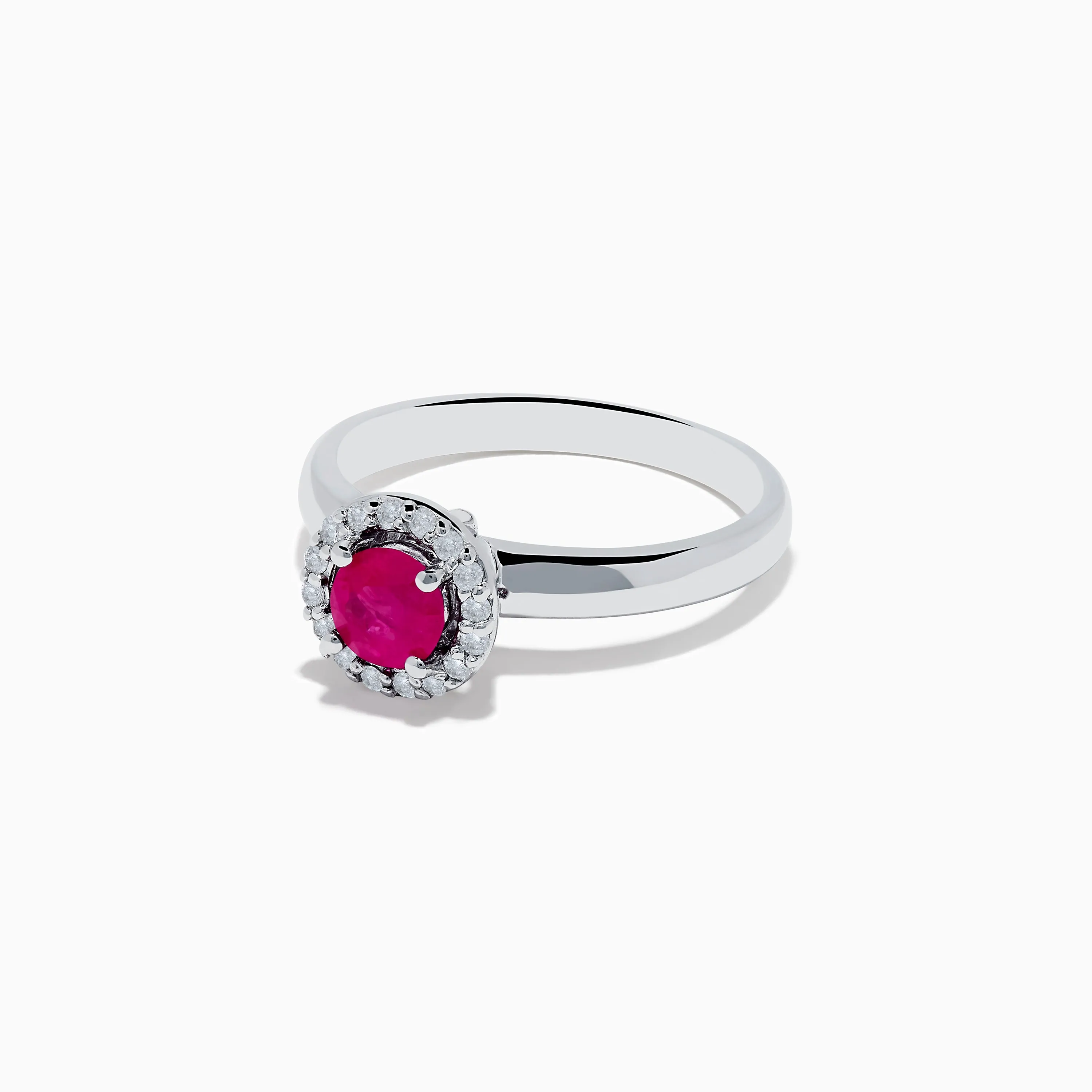 14K White Gold Round Diamond Halo Ruby Ring, 0.69 TCW