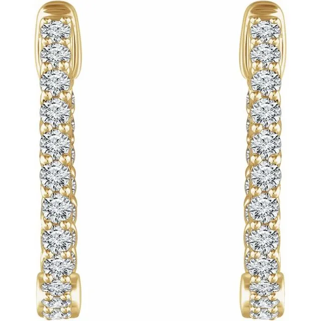 14K Yellow Gold 1 CTW Natural Diamond Inside-Outside Hoop Earrings