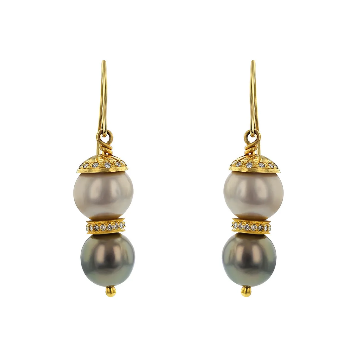 18K Gold Multicolor Pearl and Diamond Drop Earrings