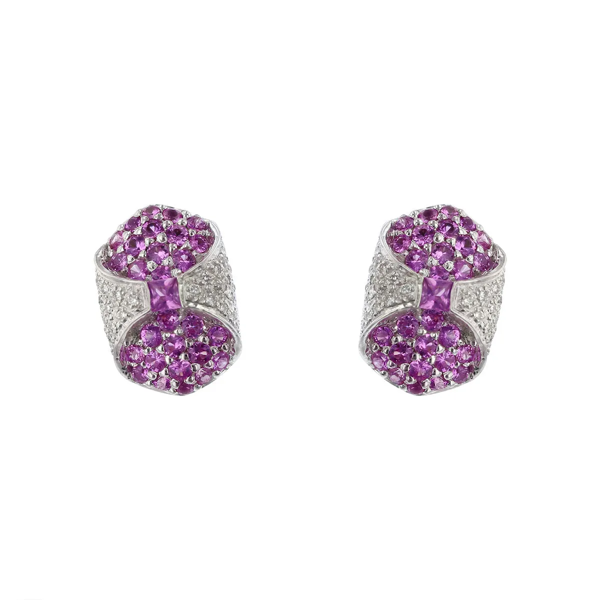 18K White Gold Pink Sapphire and Diamond Earrings