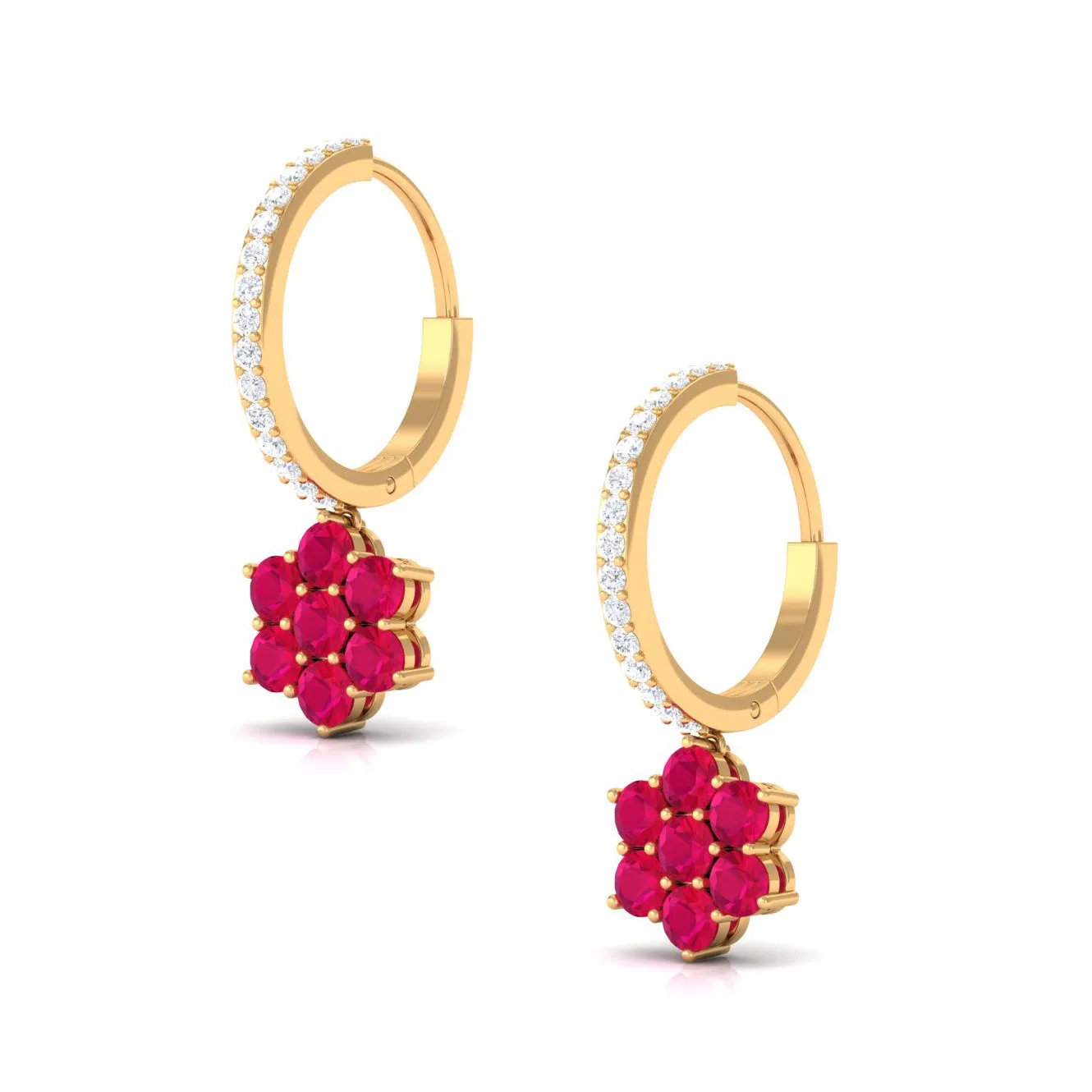 2.25 CT Ruby and Moissanite Flower Drop Dangle Earrings