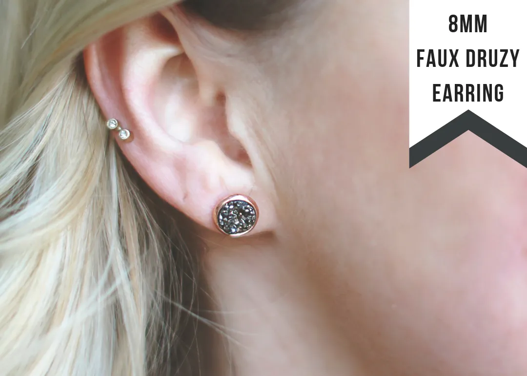 8mm Coral Druzy Stud
