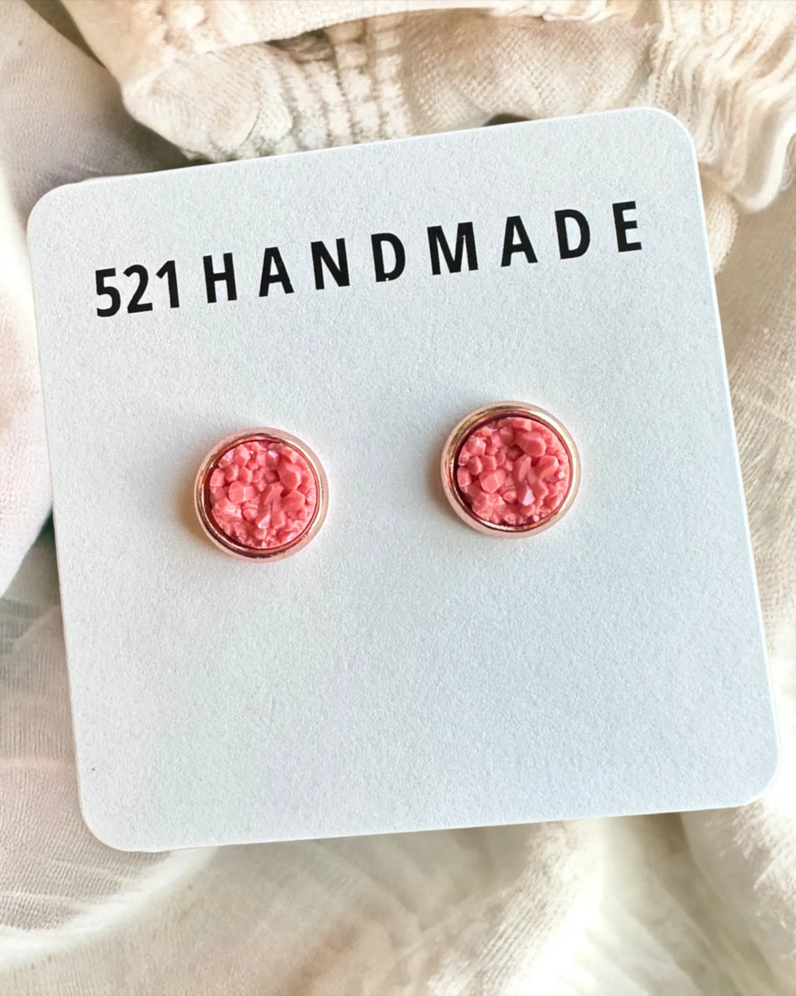 8mm Coral Druzy Stud