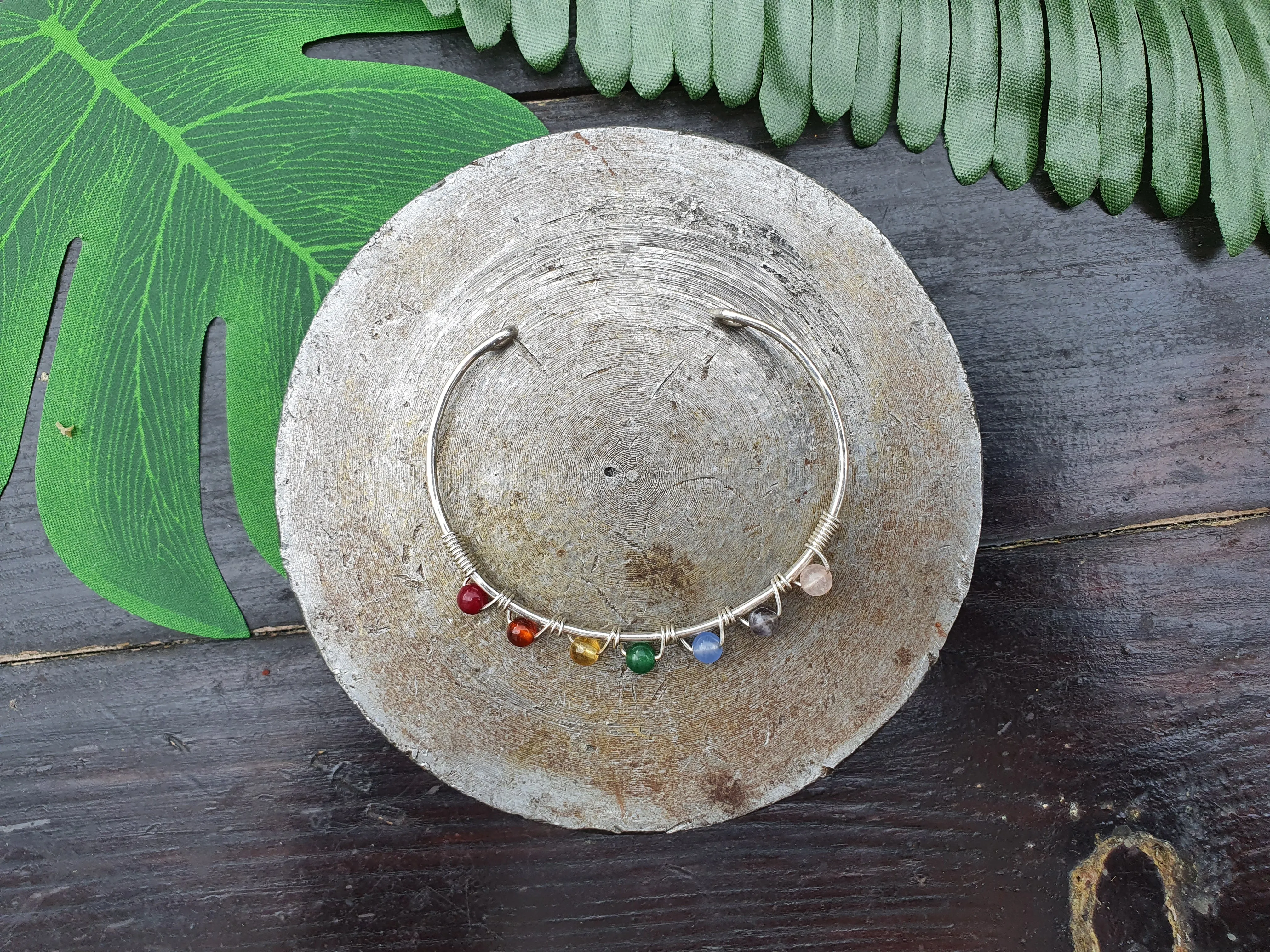925 sterling silver wire rainbow crystal bracelet, PRIDE bangle, rainbow chakra 4mm gemstones, silver stacking bracelets, boho colour bangles