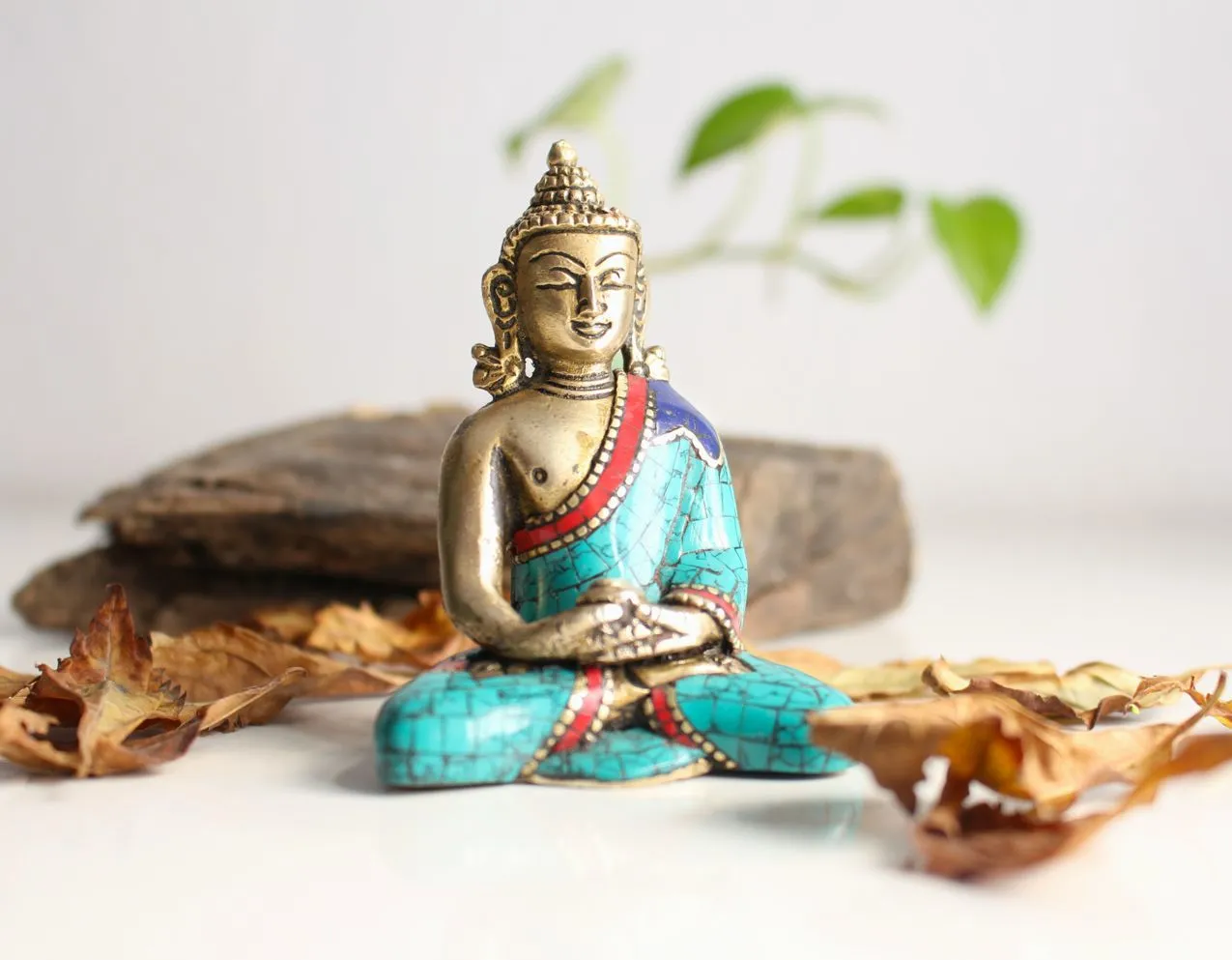 Amitabha Buddha Brass Statue Adorning a jeweled Robe 3"