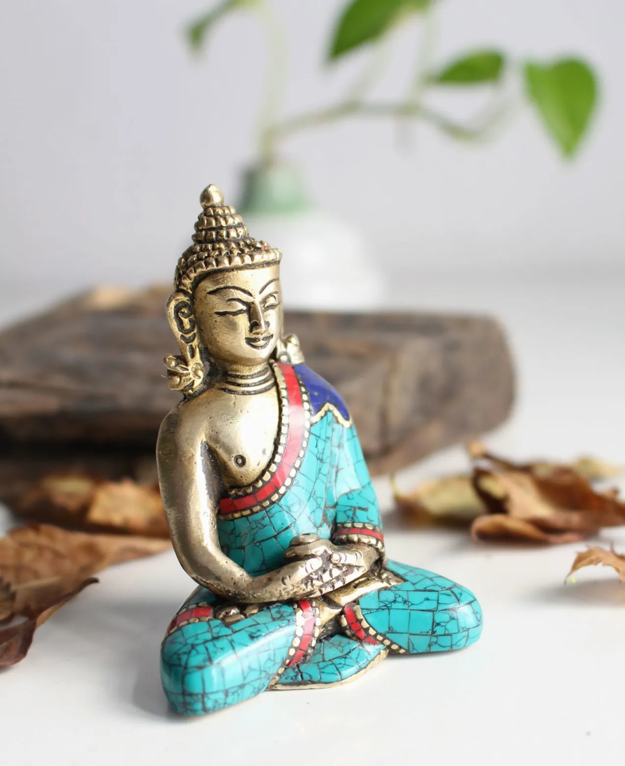 Amitabha Buddha Brass Statue Adorning a jeweled Robe 3"