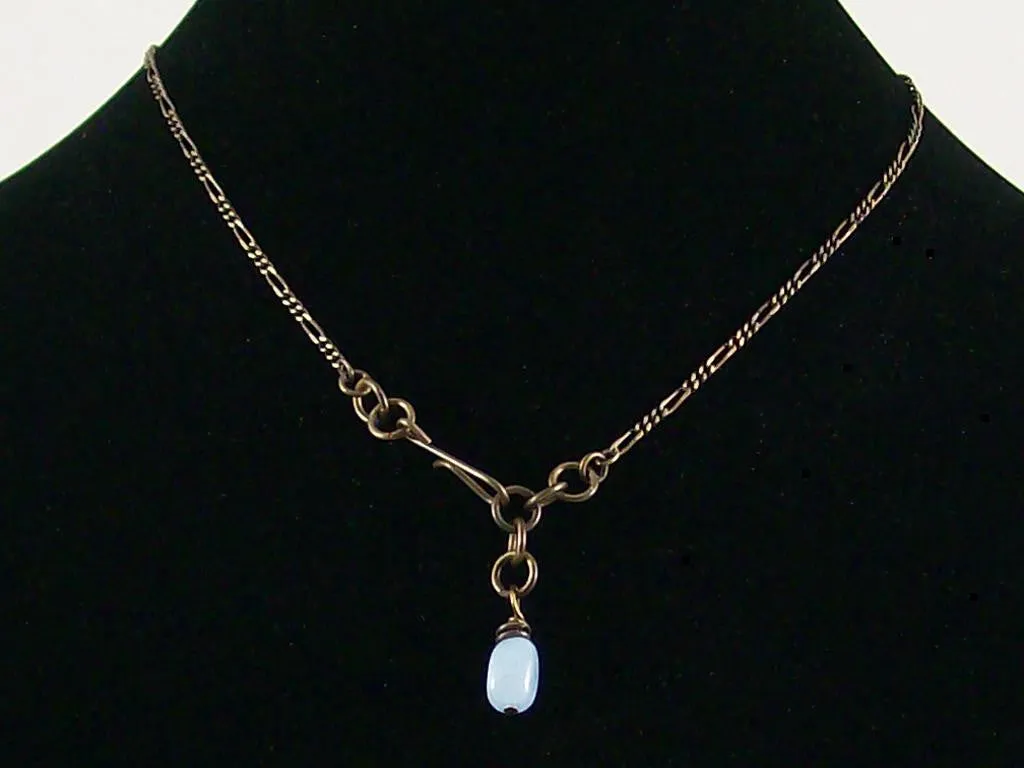 Antiqued figaro chain with stampings & lapis  (Web-170)