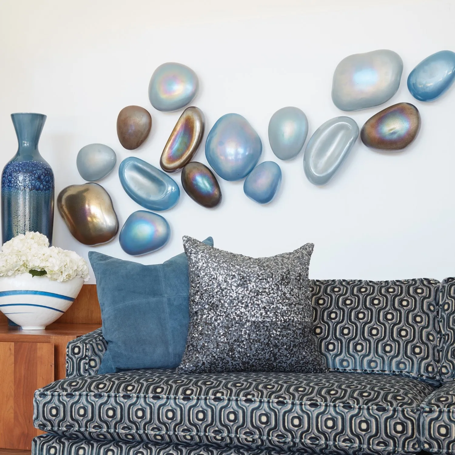 Art Glass Wall Gems-Set of 5-Lapis Blue