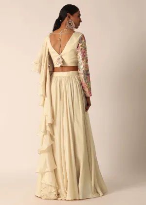 Beige Embroidered Blouse And Lehenga Set