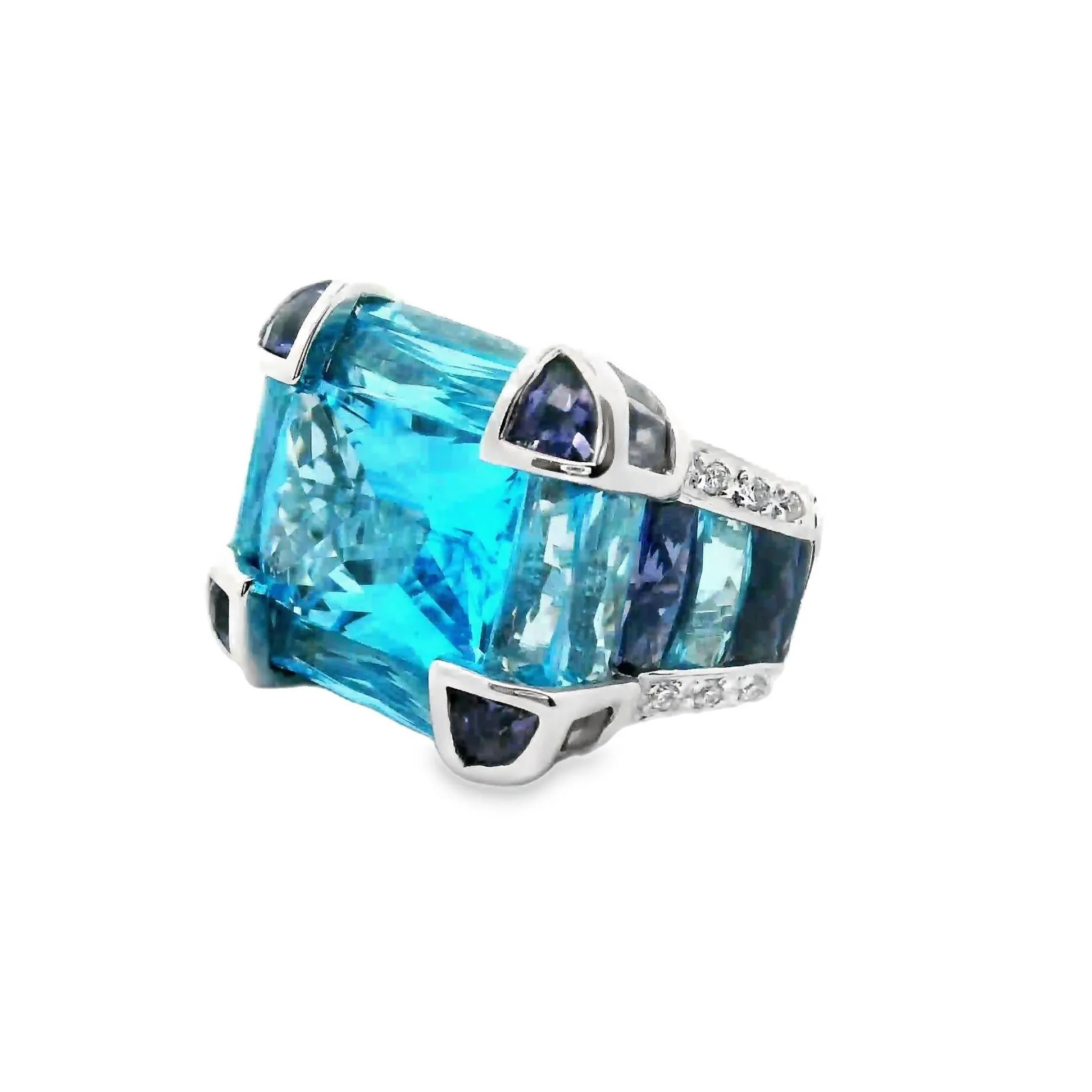 Bellari Blue Topaz Iolite Diamond 18k White Gold Ring