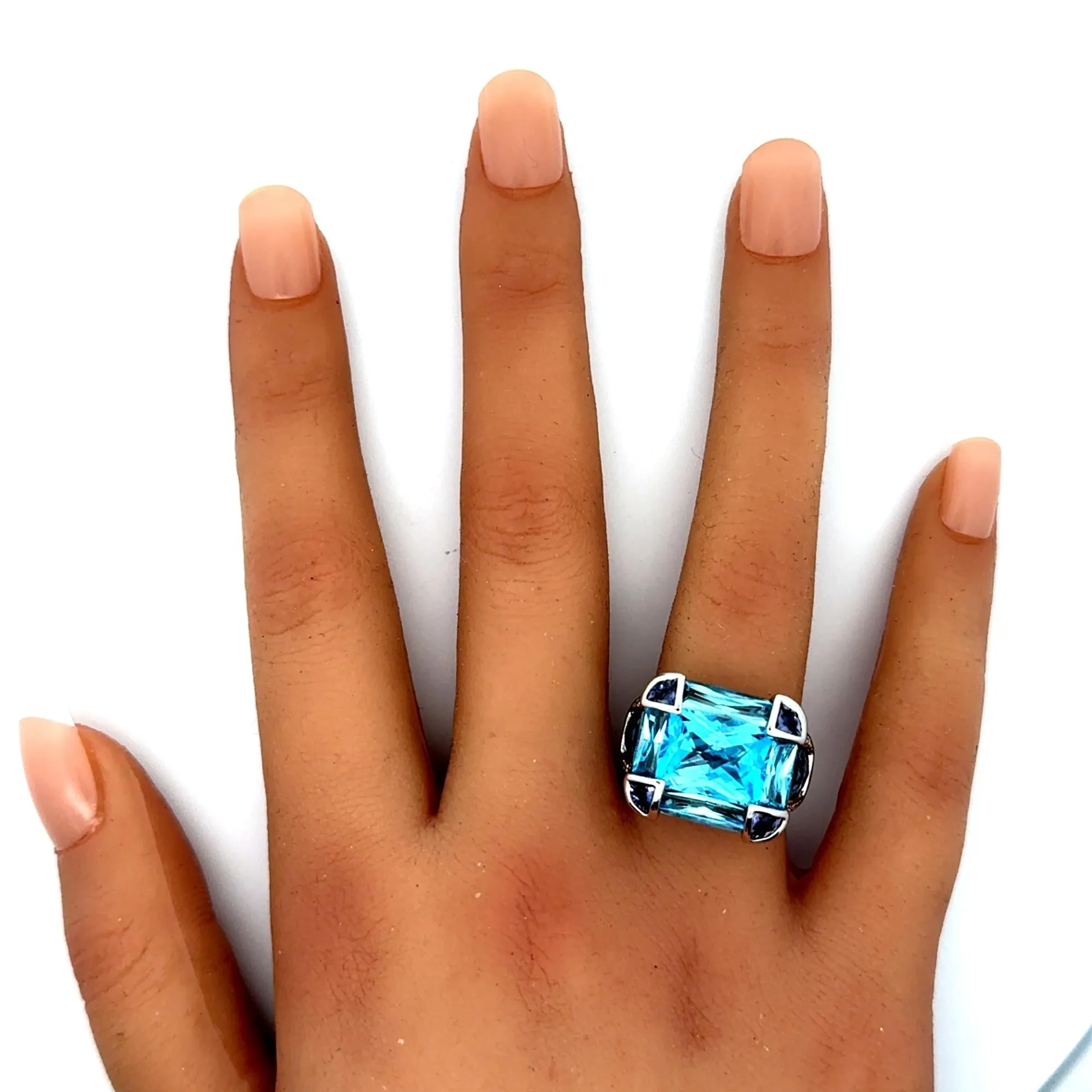 Bellari Blue Topaz Iolite Diamond 18k White Gold Ring