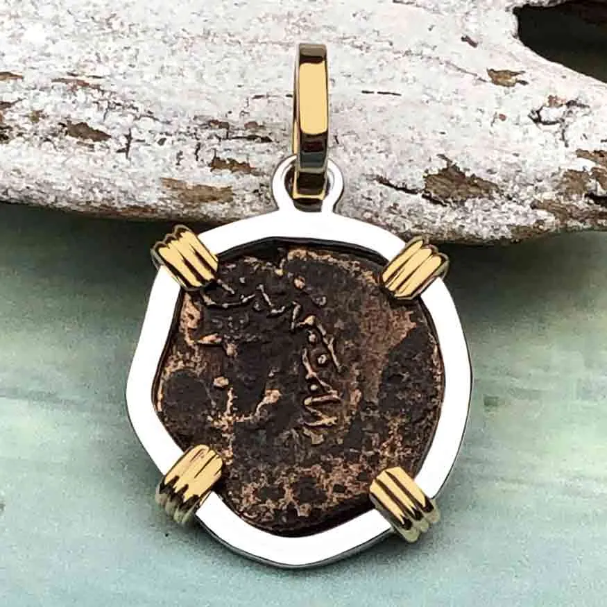 Biblical Widow's Mite 14K Gold and Sterling Silver Pendant | Artifact #3725