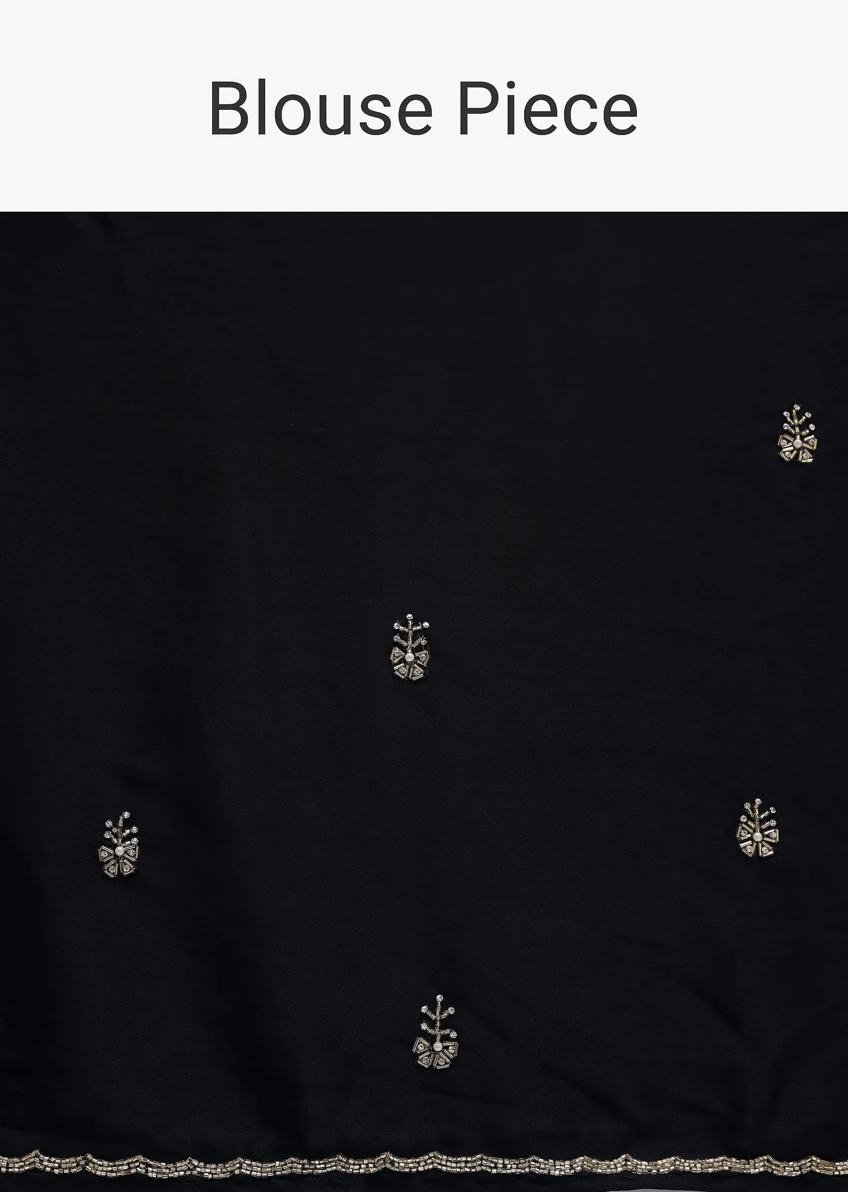 Black Satin Saree With Stone Embroidery And Unstitched Blouse