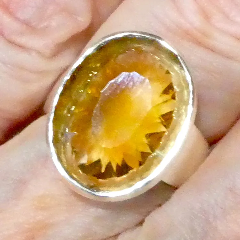 Citrine Ring, Fancy Faceted Oval, 925 Sterling Silver