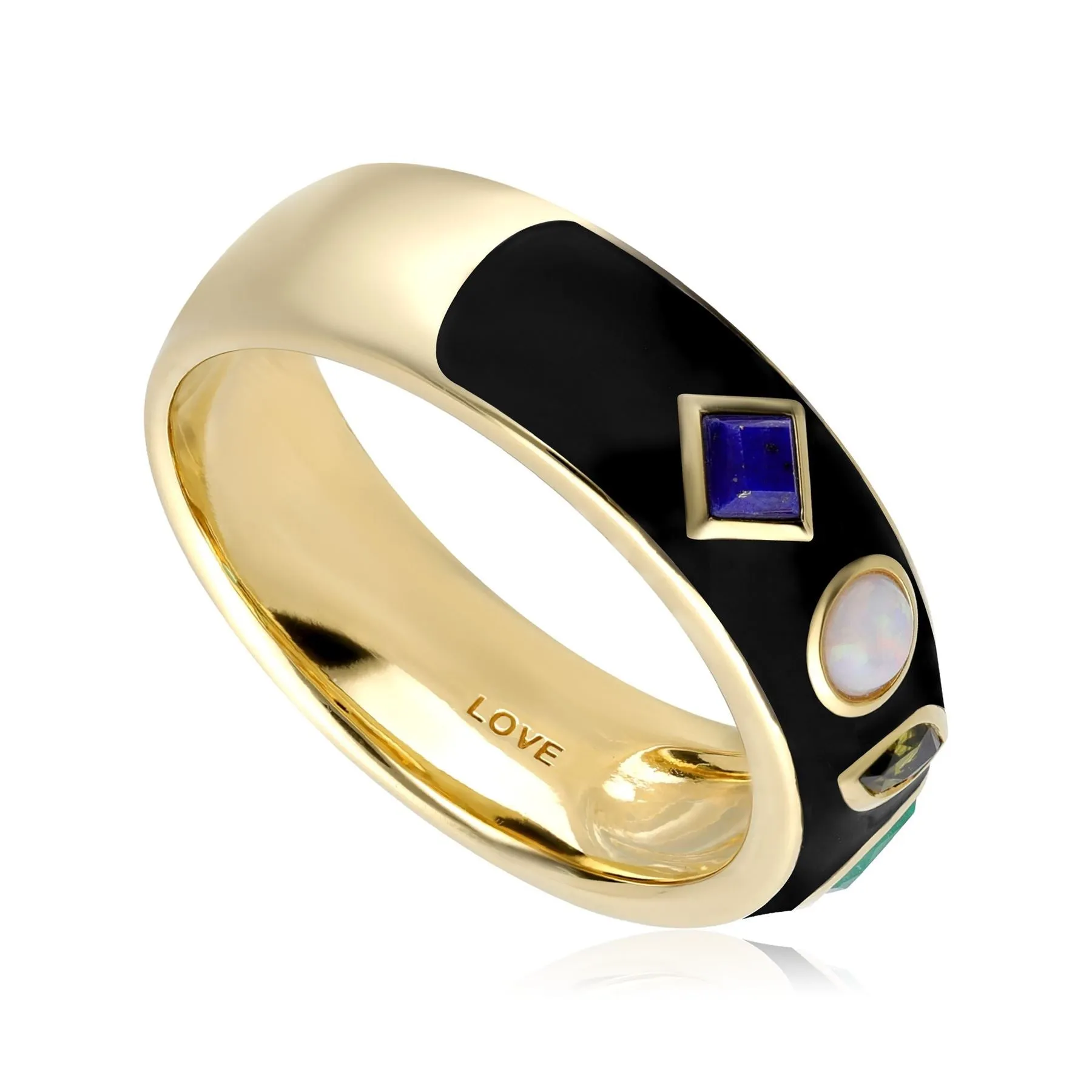 Coded Whispers Schwarzer Emaille "Love" Edelstein Ring