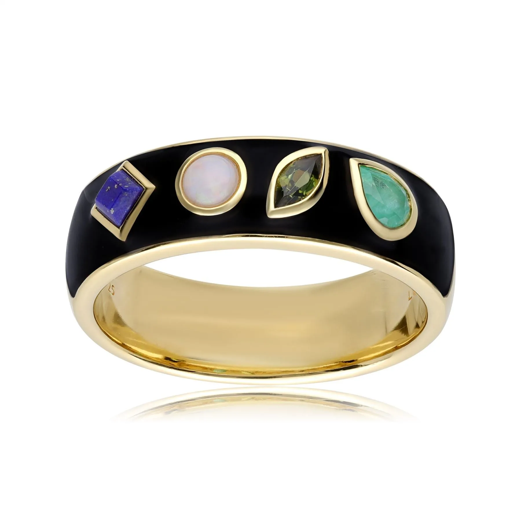 Coded Whispers Schwarzer Emaille "Love" Edelstein Ring