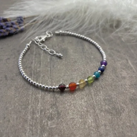 Dainty Bracelet with rainbow gemstones stacking bracelet,  jewellery