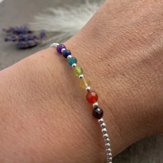Dainty Bracelet with rainbow gemstones stacking bracelet,  jewellery