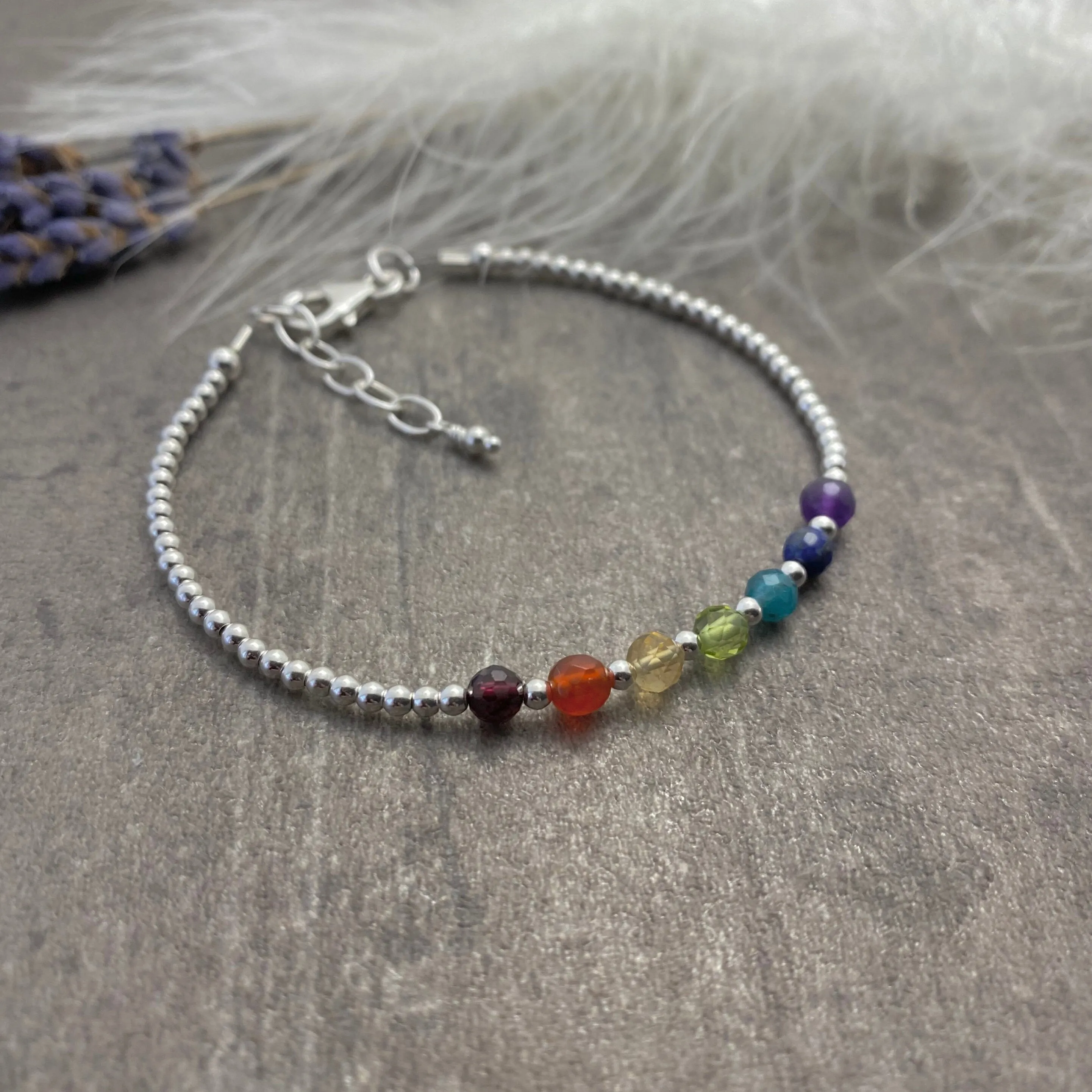 Dainty Rainbow Bracelet, gemstone jewellery with Crystals