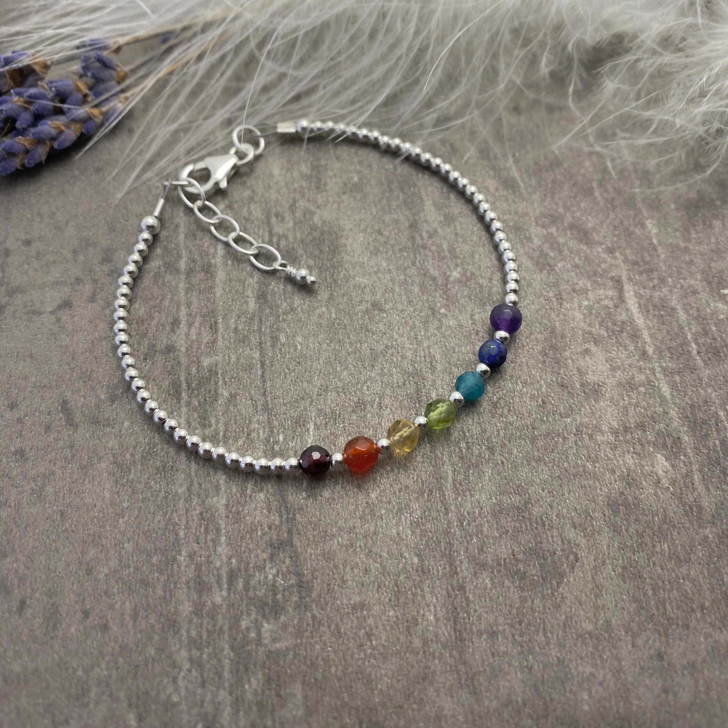 Dainty Rainbow Bracelet, gemstone jewellery with Crystals