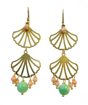 DOUBLE SHELLS WITH CORAL AND GREEN OPAL