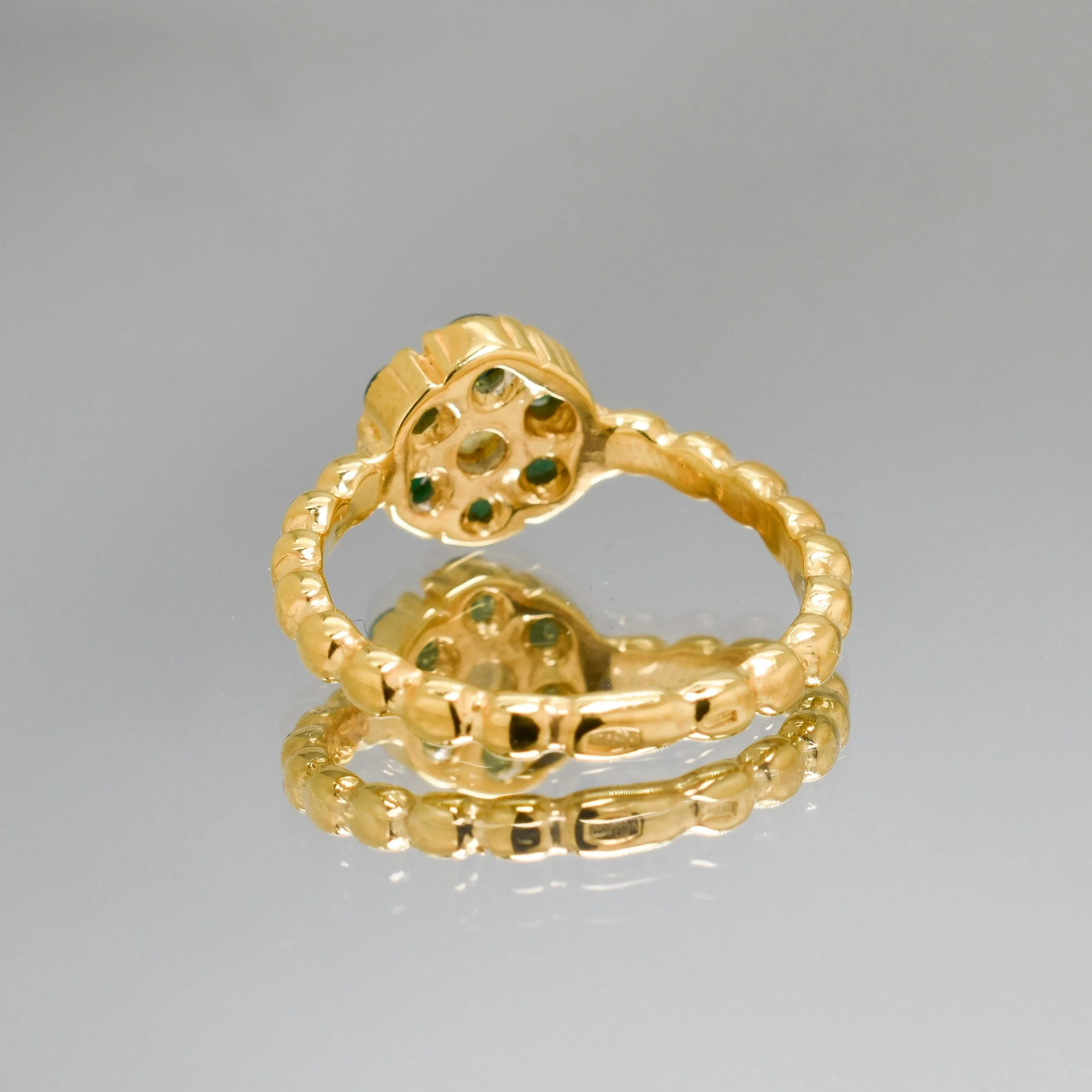 Emerald Flower Ring - Gold Emerald Ring - Opal Bubble Band
