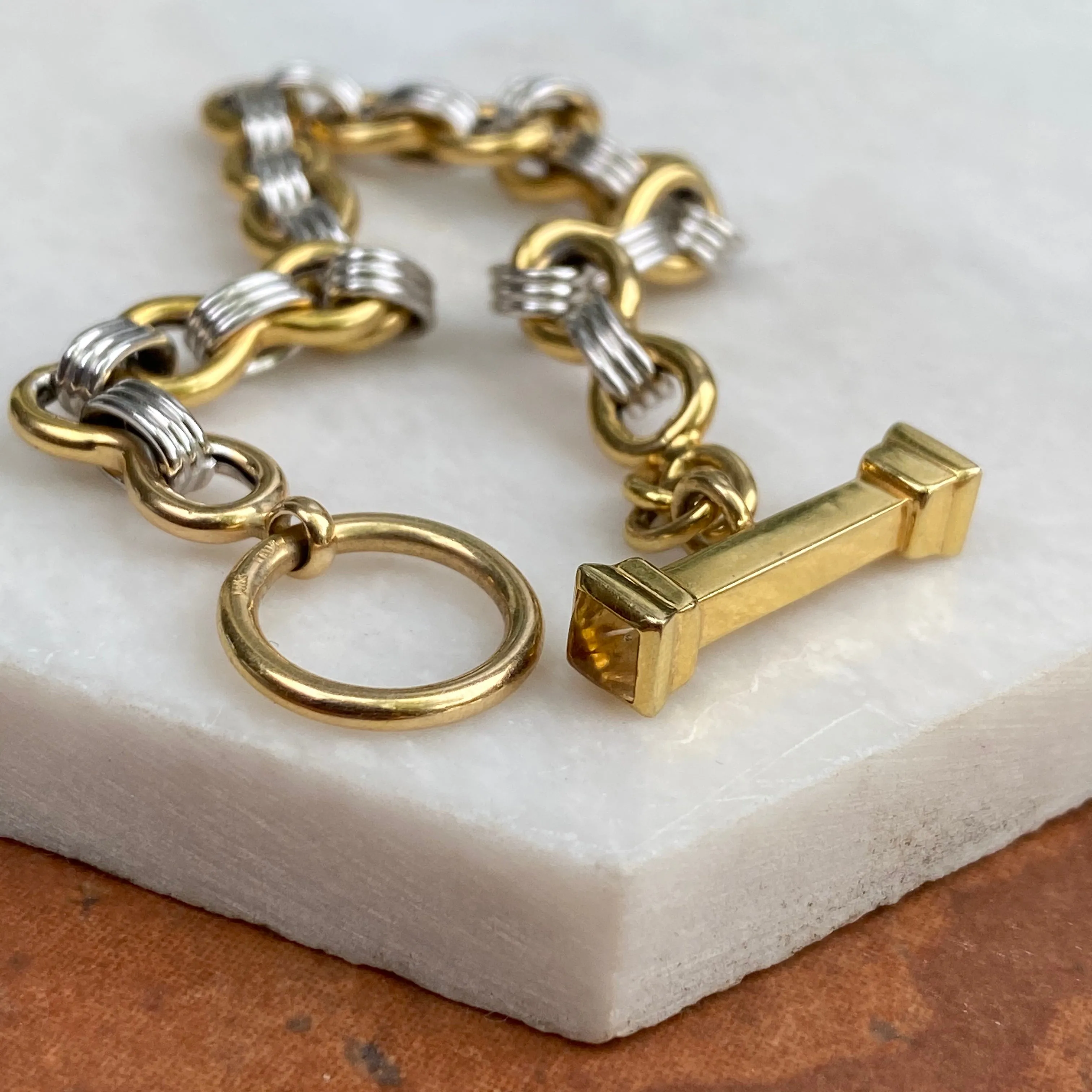 Estate 14KT Yellow Gold   White Gold Interlocking Link Citrine Bracelet
