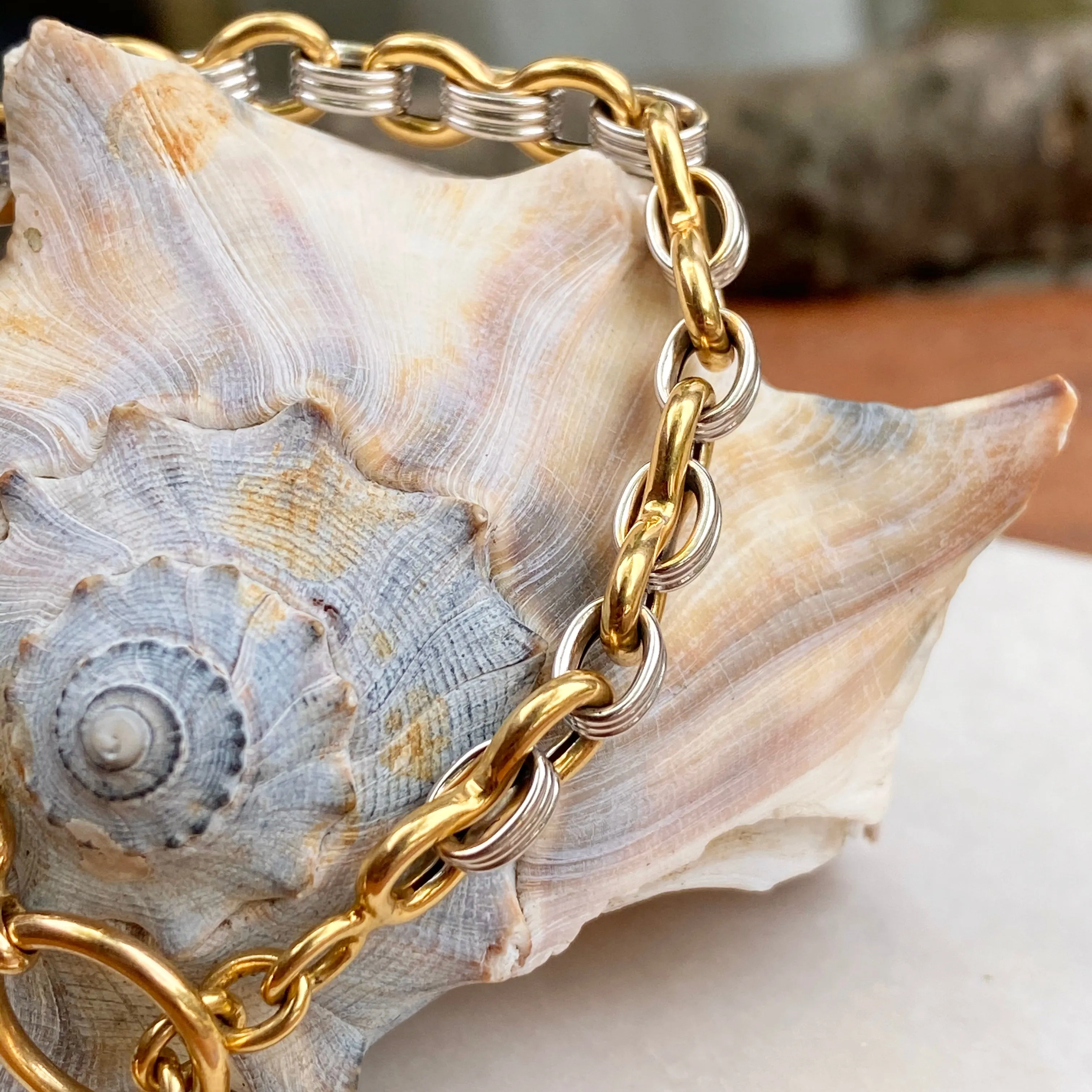 Estate 14KT Yellow Gold   White Gold Interlocking Link Citrine Bracelet