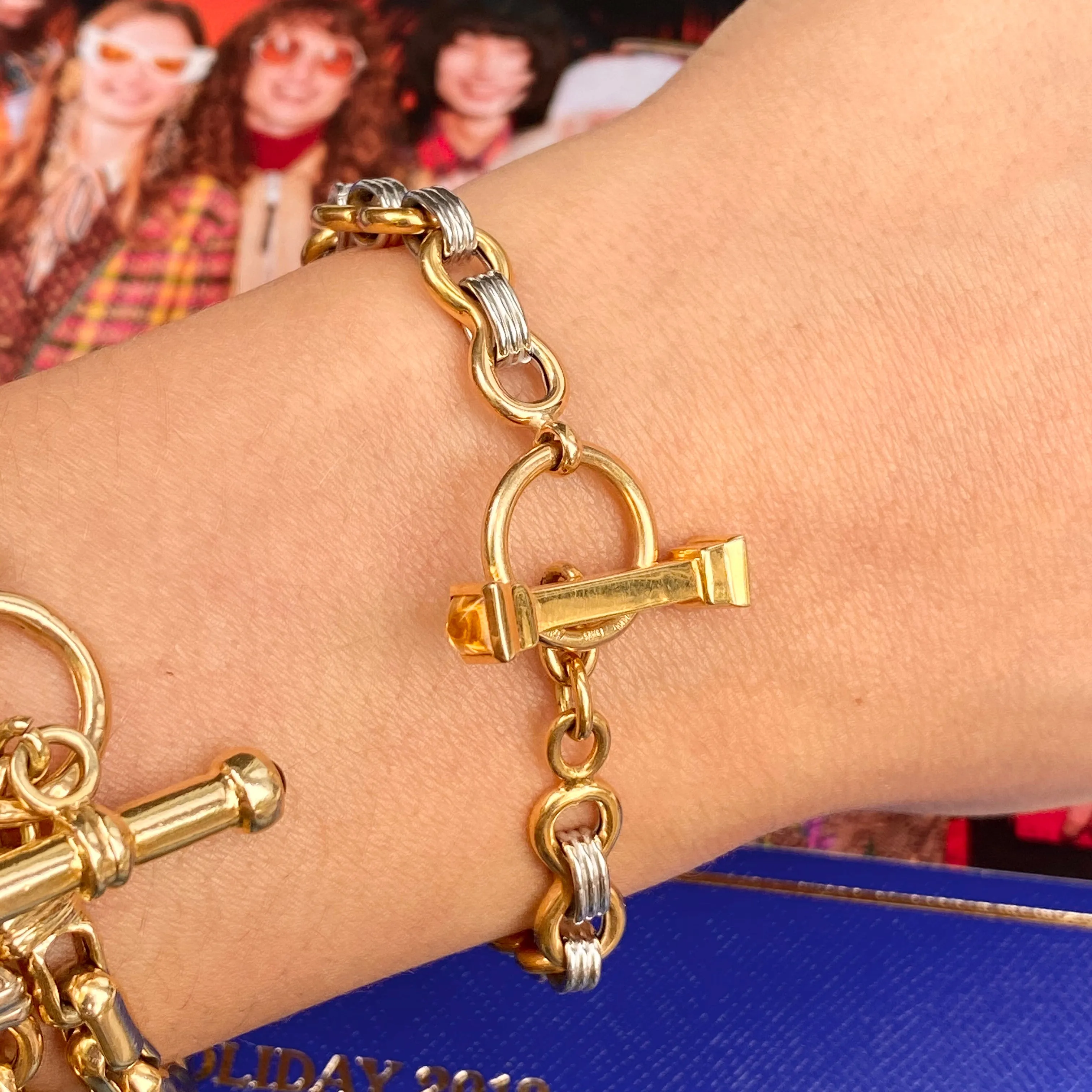 Estate 14KT Yellow Gold   White Gold Interlocking Link Citrine Bracelet