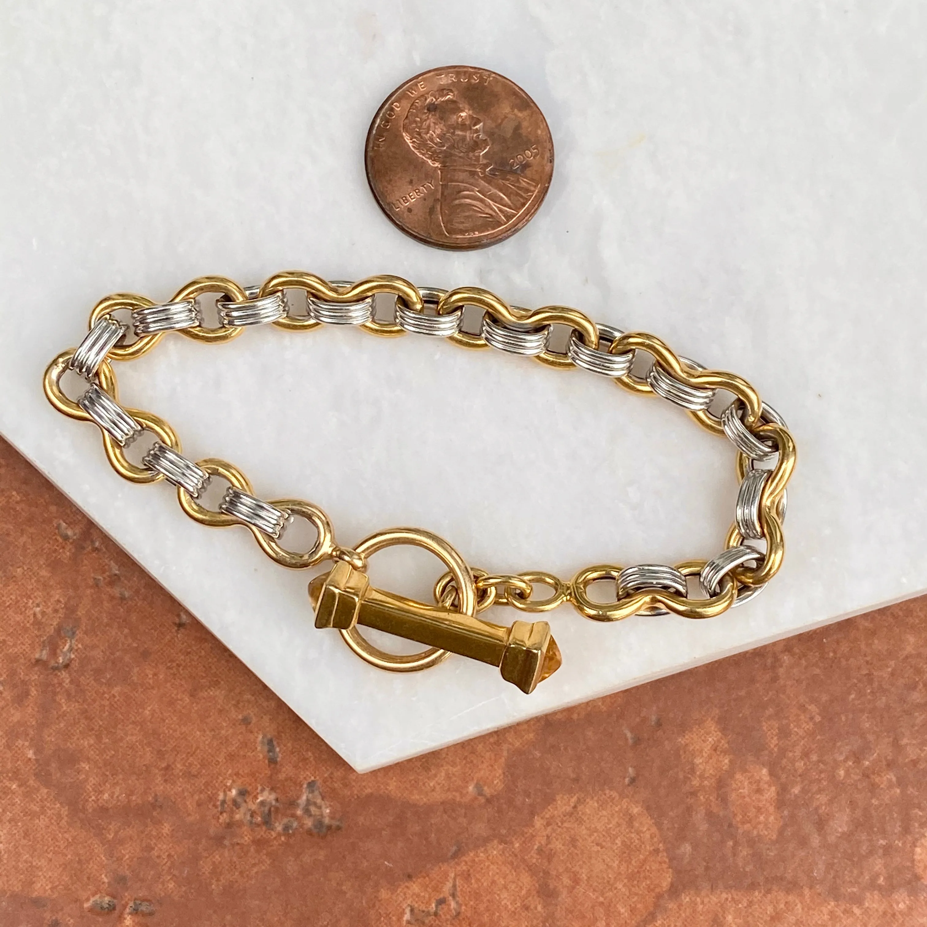 Estate 14KT Yellow Gold   White Gold Interlocking Link Citrine Bracelet