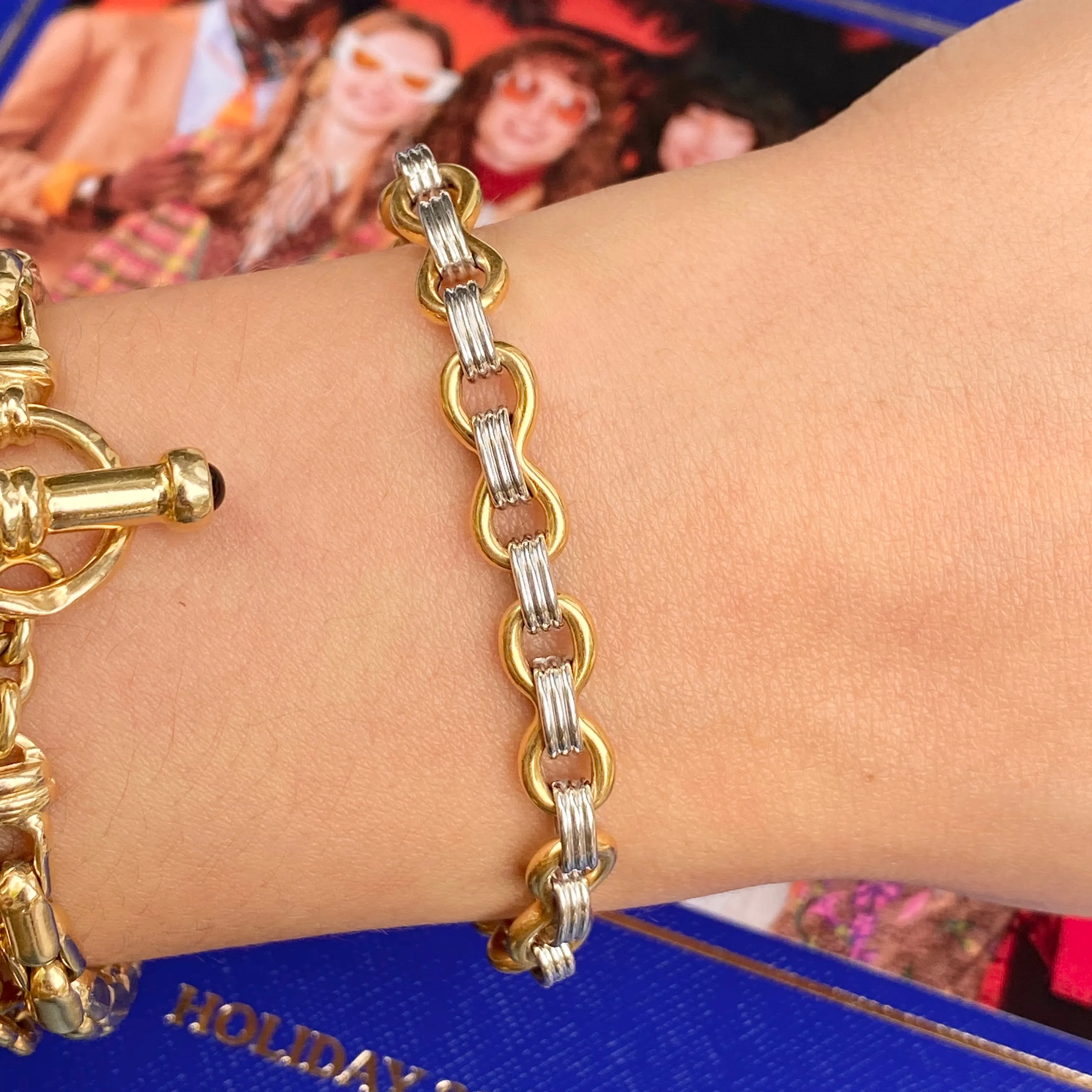 Estate 14KT Yellow Gold   White Gold Interlocking Link Citrine Bracelet