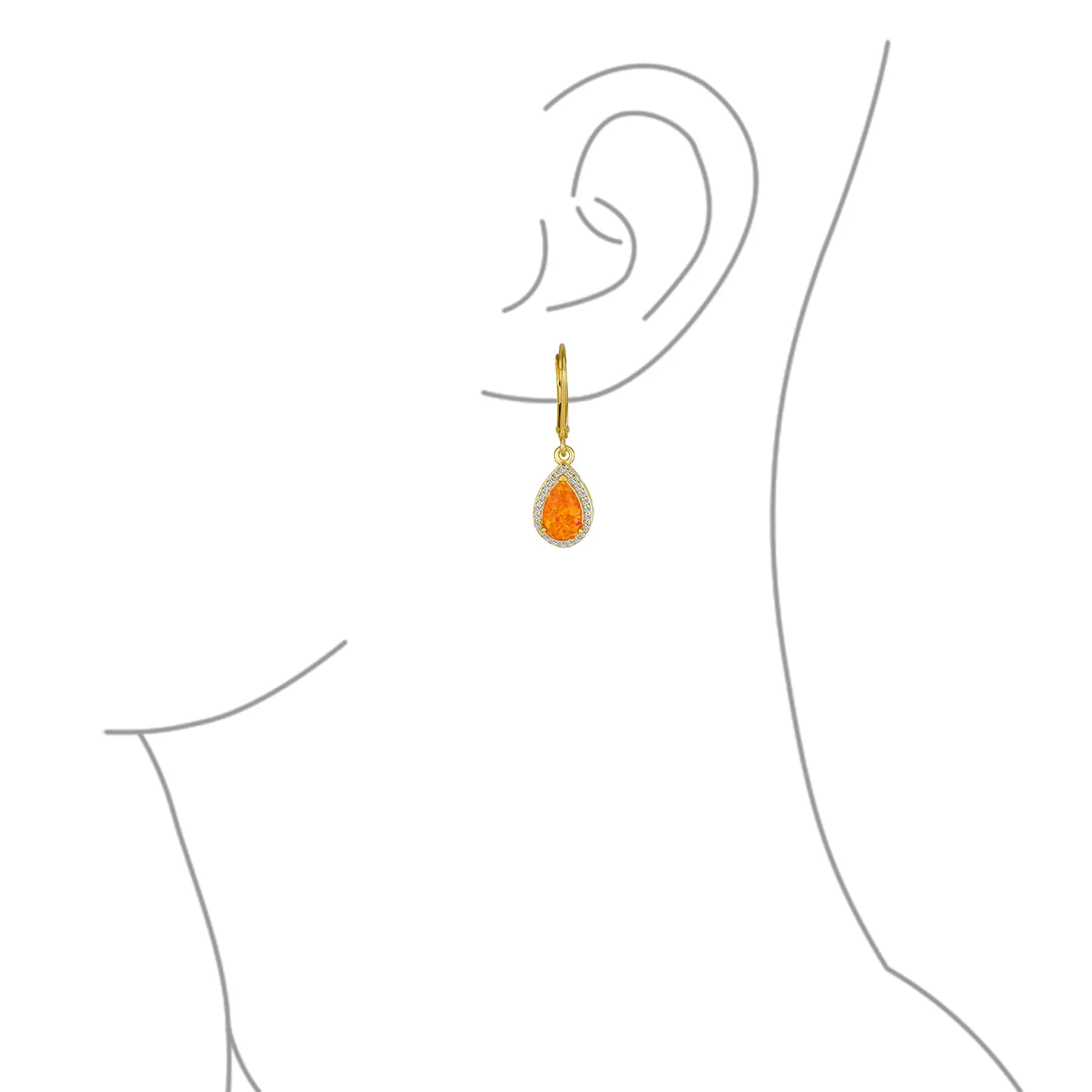 Estate Style Halo CZ Teardrop Solitaire White Opal Drop Earrings Sterling Silver