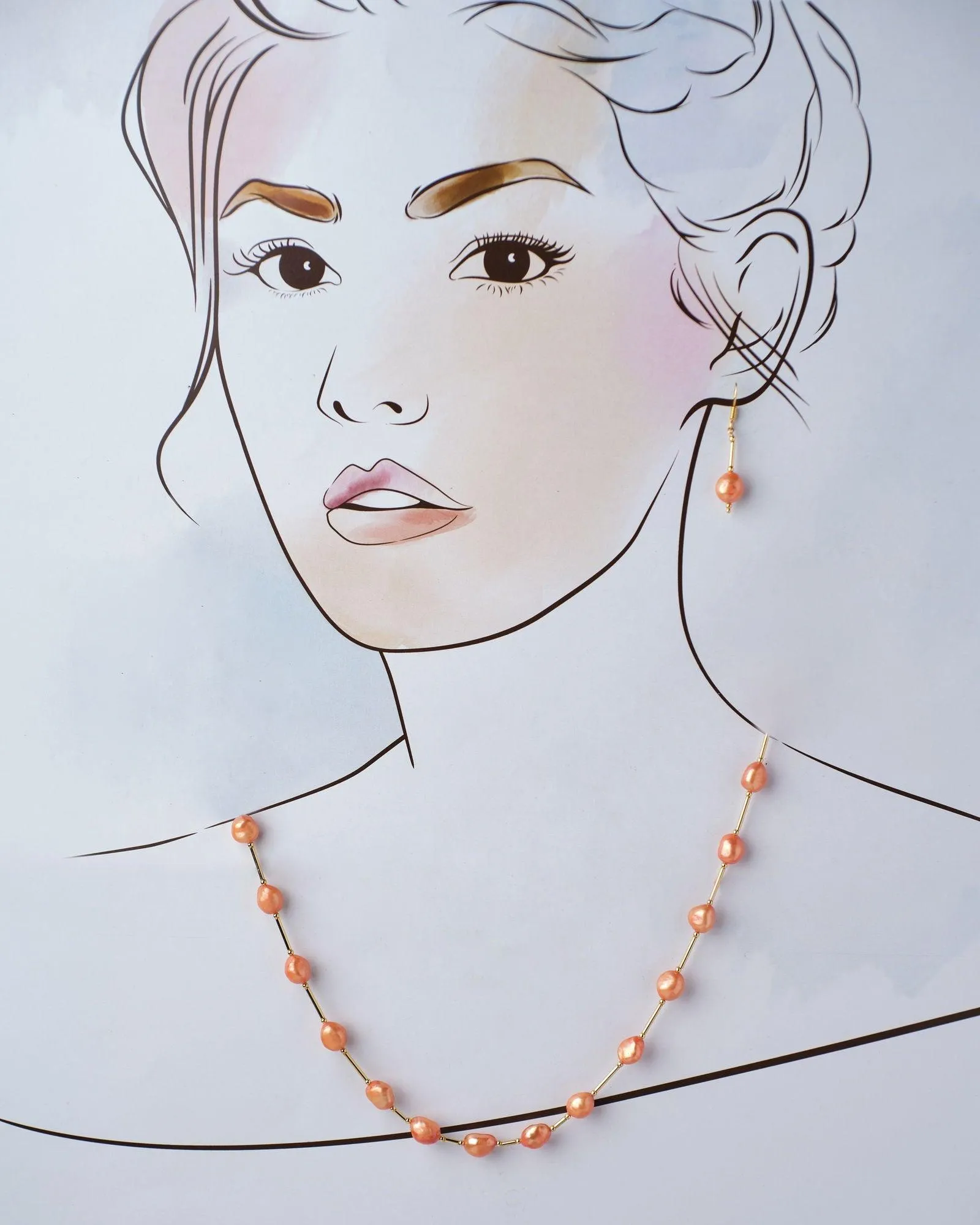 Fancy Orange Pearl Necklace Set