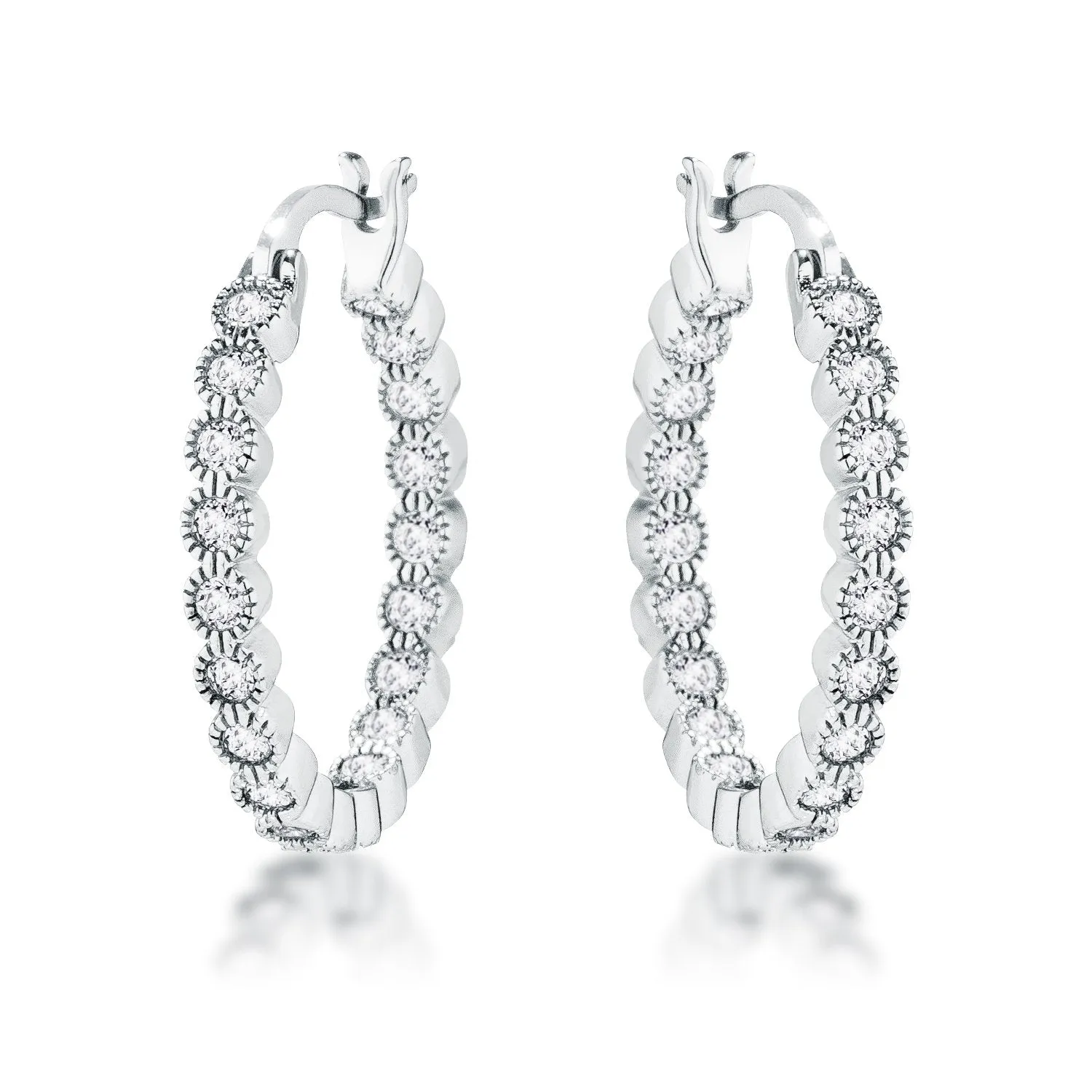 Flo Round CZ Dotted Bezel Hoop Earrings | 0.5ct