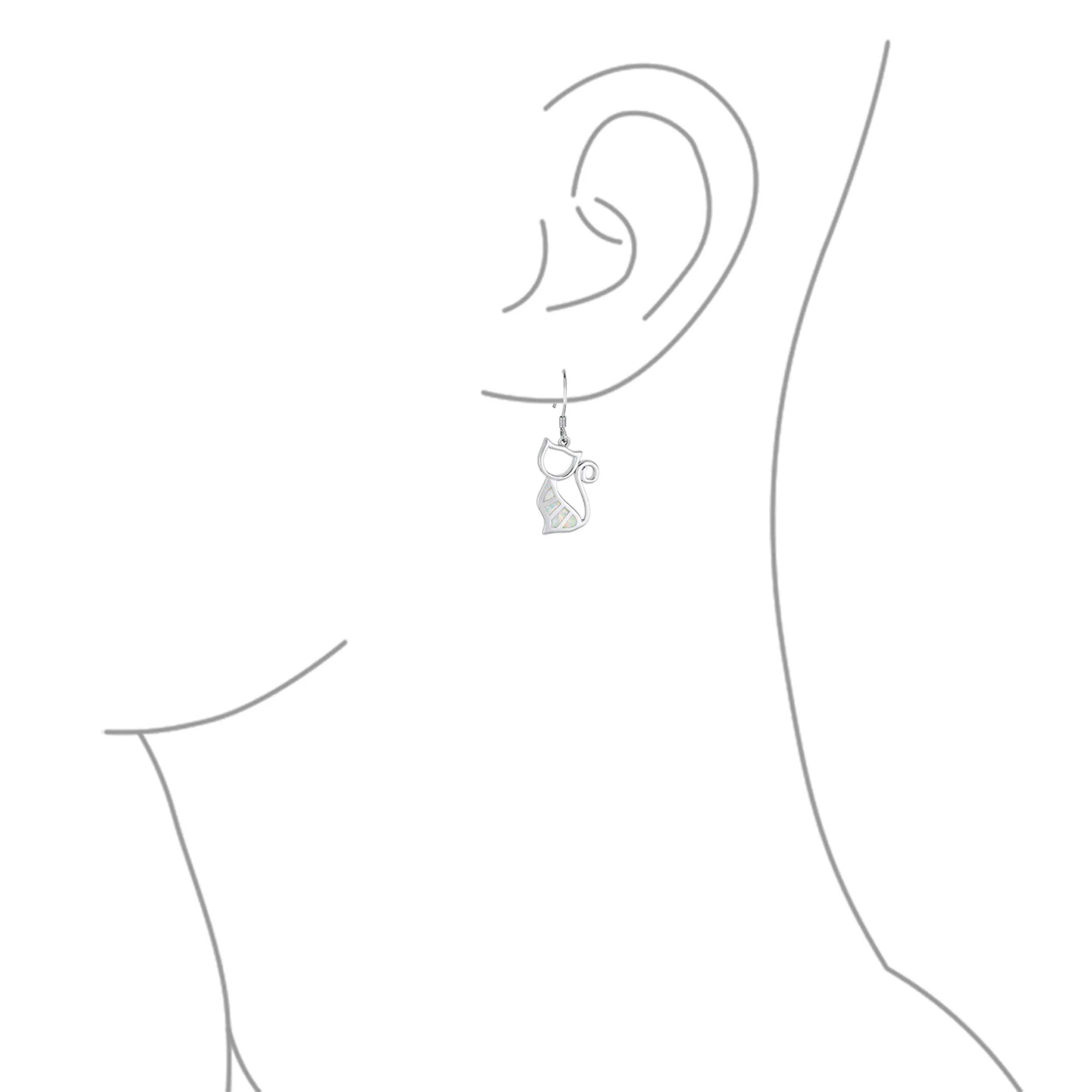 Gemstone Opal Cat Dangle Gemstone Earrings in Sterling Silver with Fish Hook
