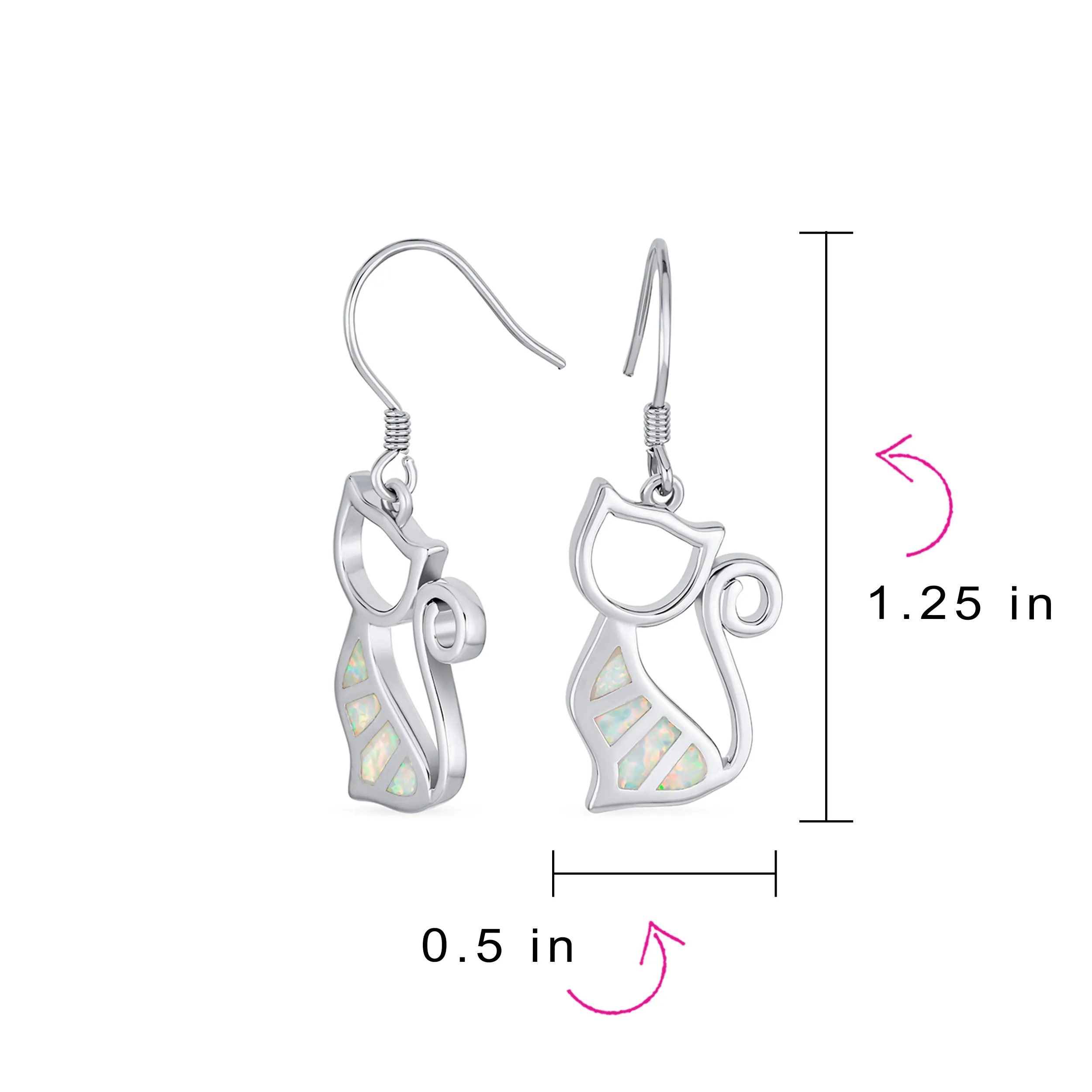 Gemstone Opal Cat Dangle Gemstone Earrings in Sterling Silver with Fish Hook
