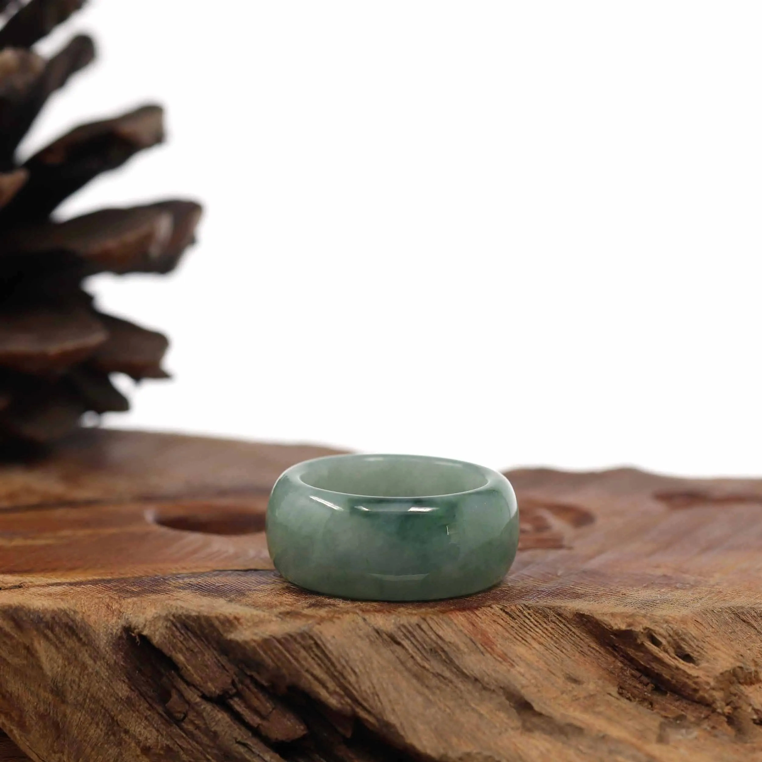 Genuine Burmese Blue-green Jadeite Jade Men's Band Ring
