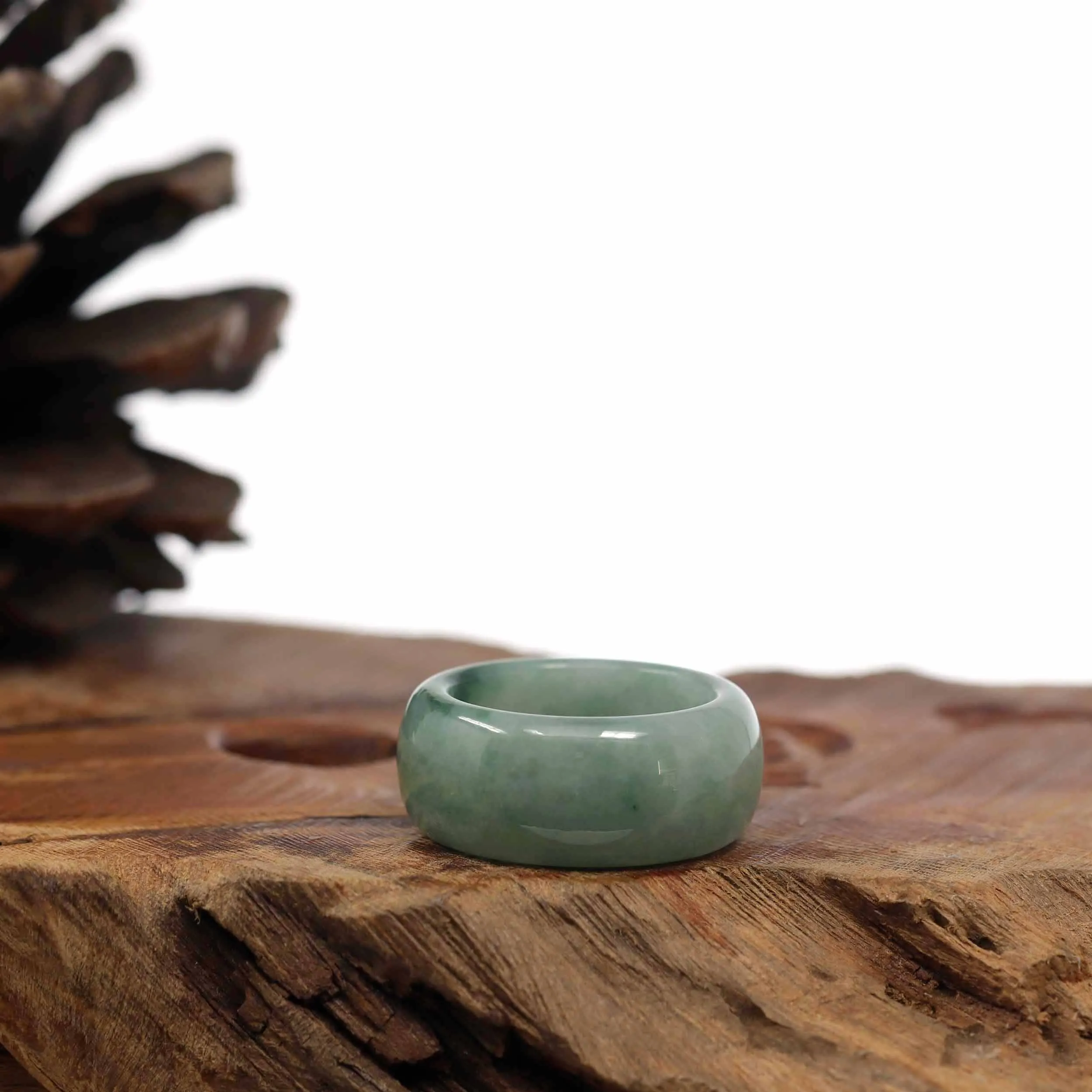 Genuine Burmese Blue-green Jadeite Jade Men's Band Ring