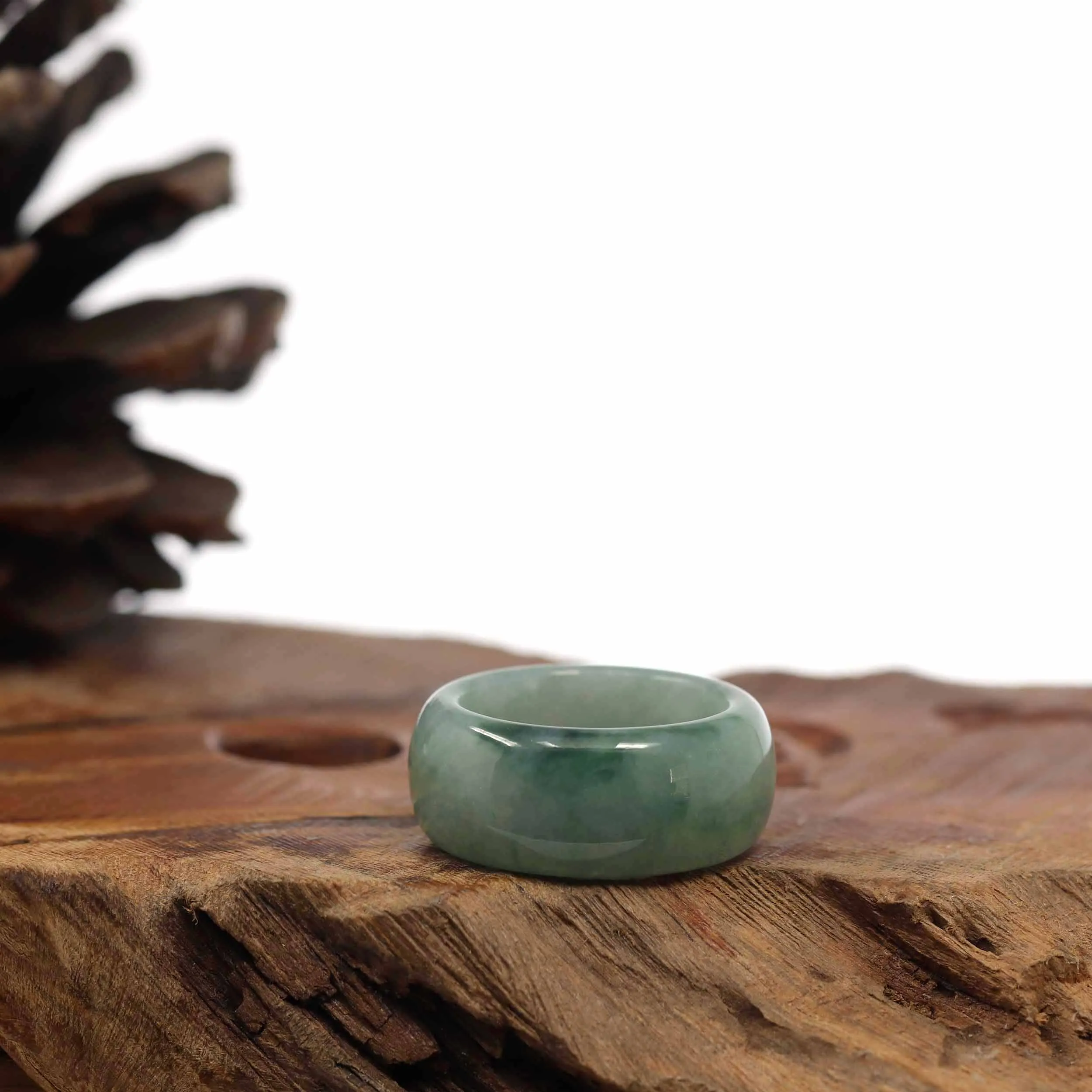 Genuine Burmese Blue-green Jadeite Jade Men's Band Ring