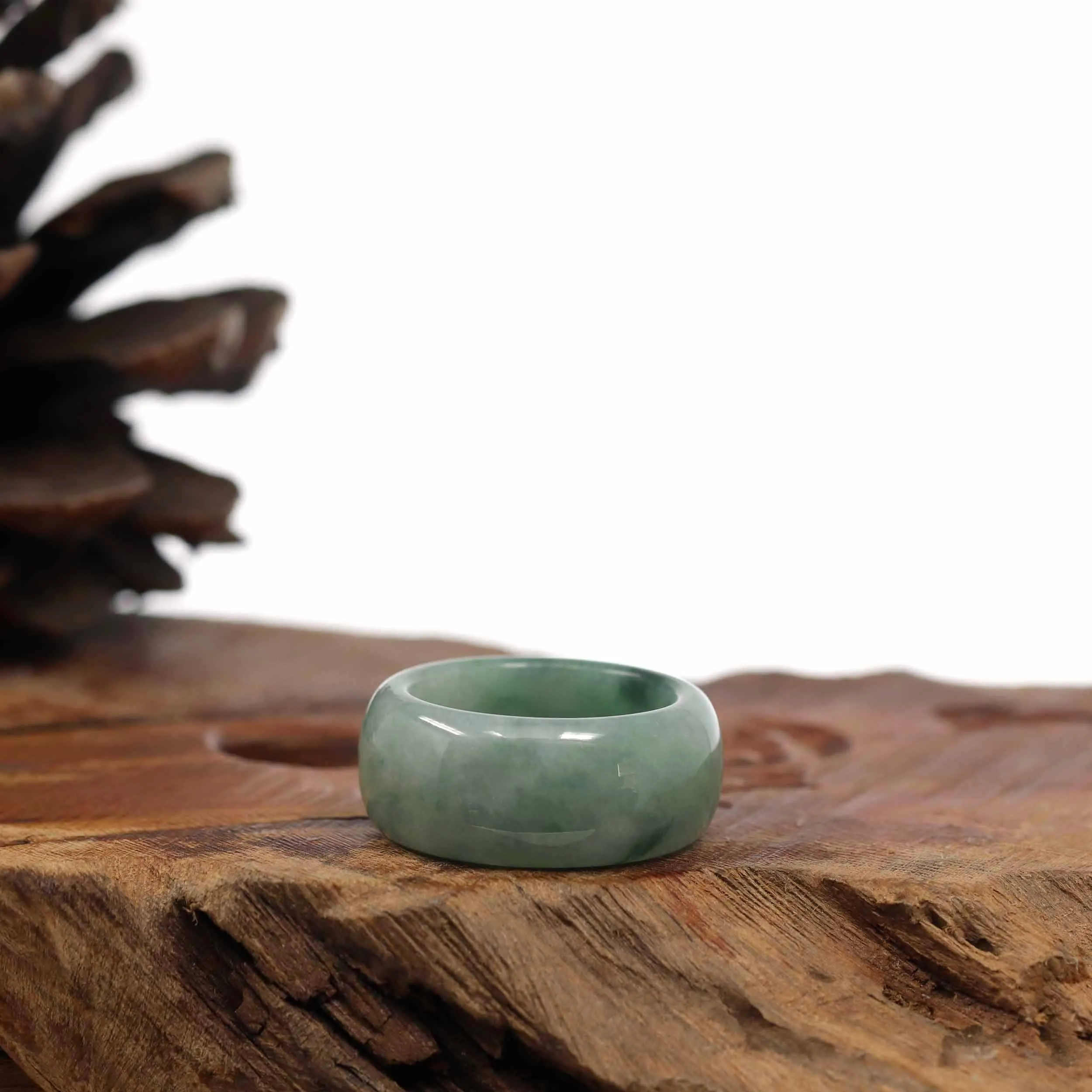 Genuine Burmese Blue-green Jadeite Jade Men's Band Ring