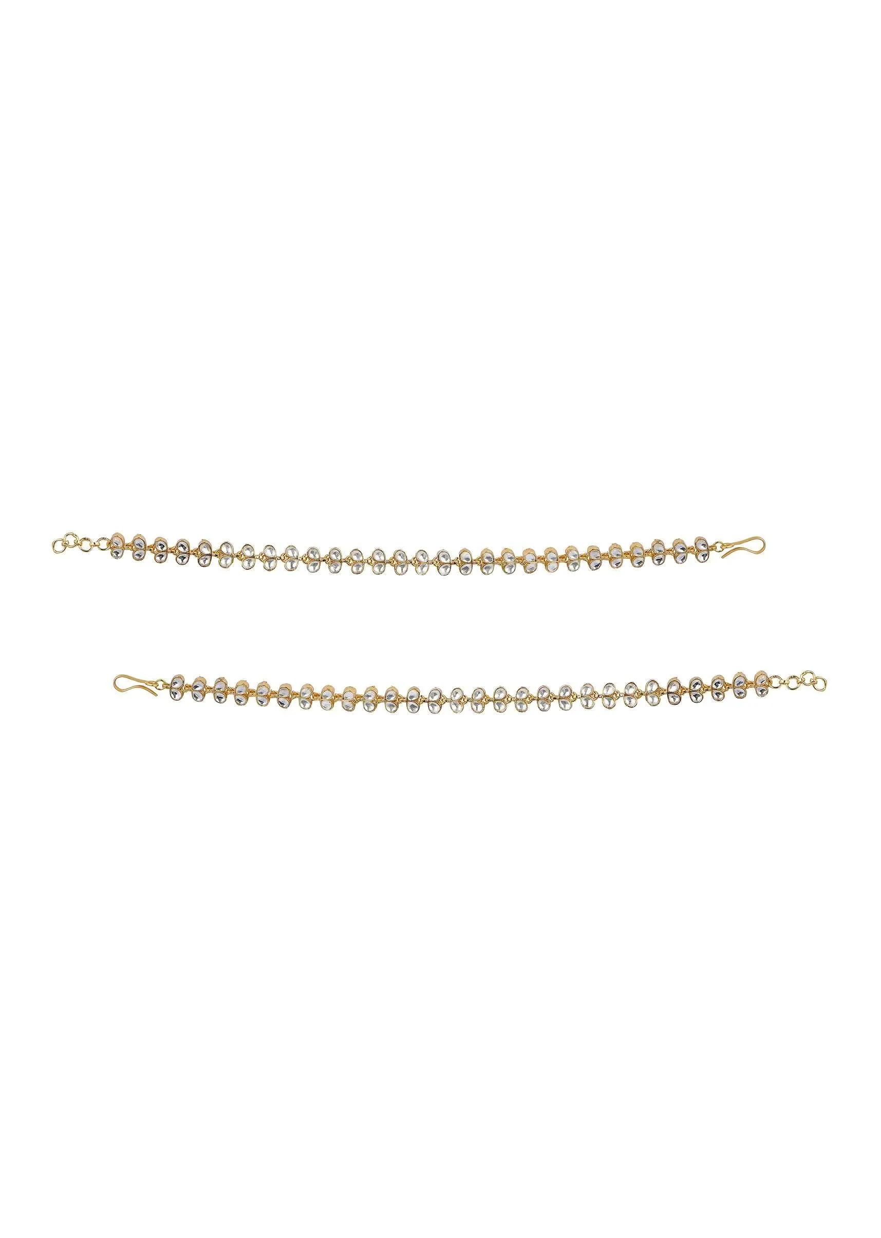 Gold Finish Kundan Embedded Payal With Beads - Set of 2