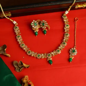 Green Gold Look Necklace Set 7843-1571