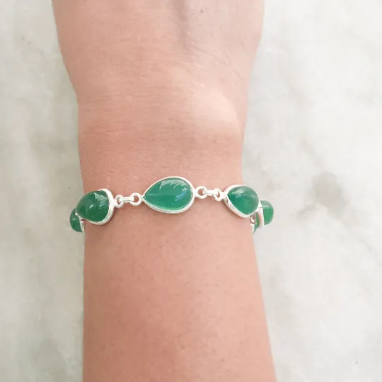 Green Onyx Silver Bracelet