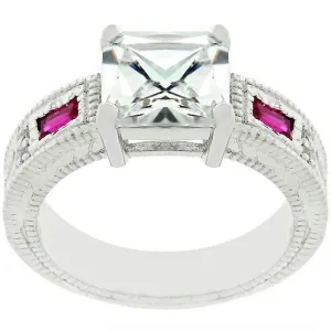 Halle 3ct Princess CZ Ruby Baguette Engagement Ring | 4ct