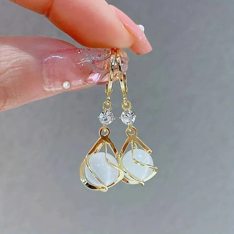 Kim- Vintage Opal Gold Earrings