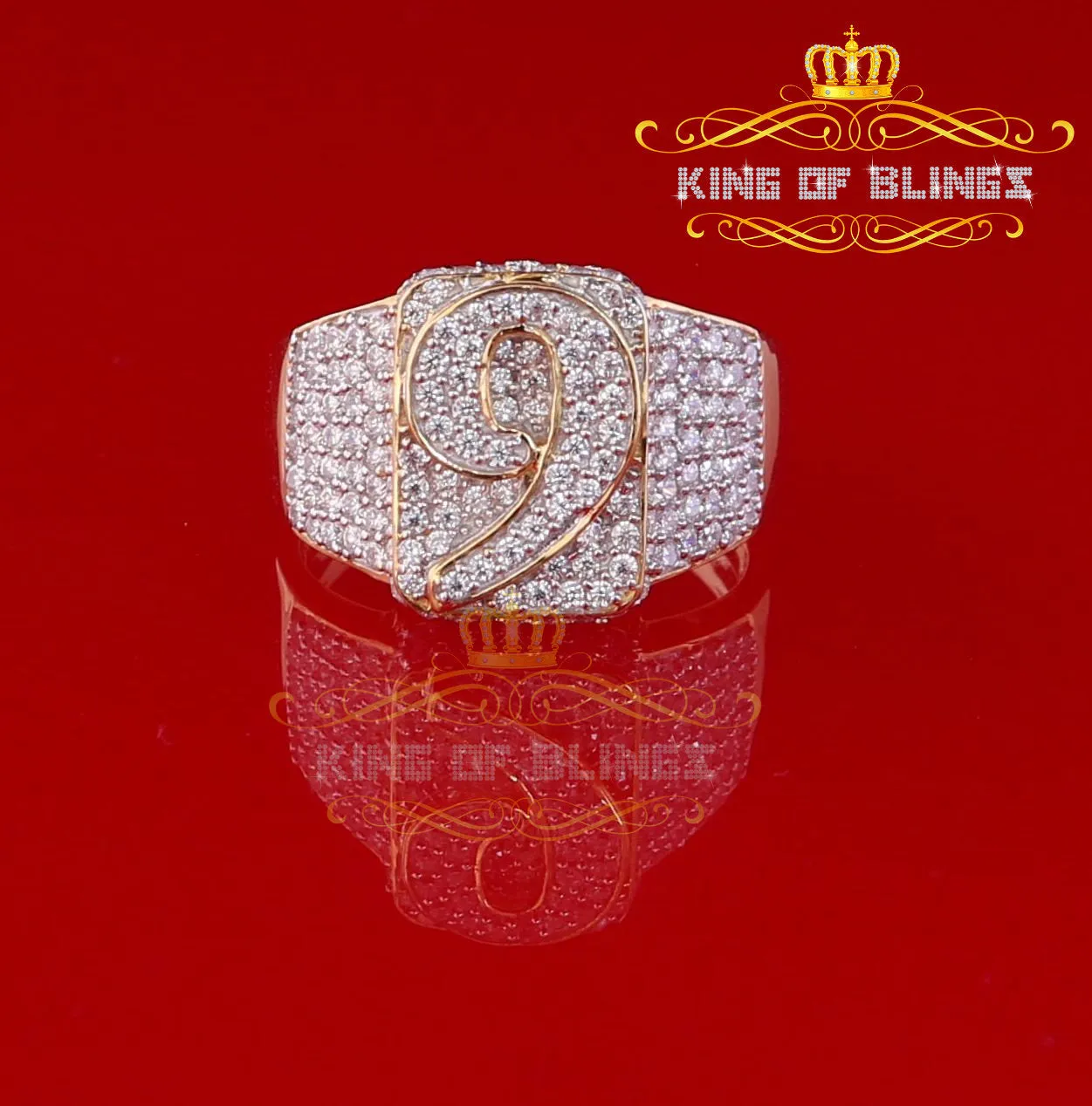 King Of Bling's 1.75 ct Sterling Yellow Silver Cubic Zirconia NUMBER 9 Silver Men's Ring Size 9