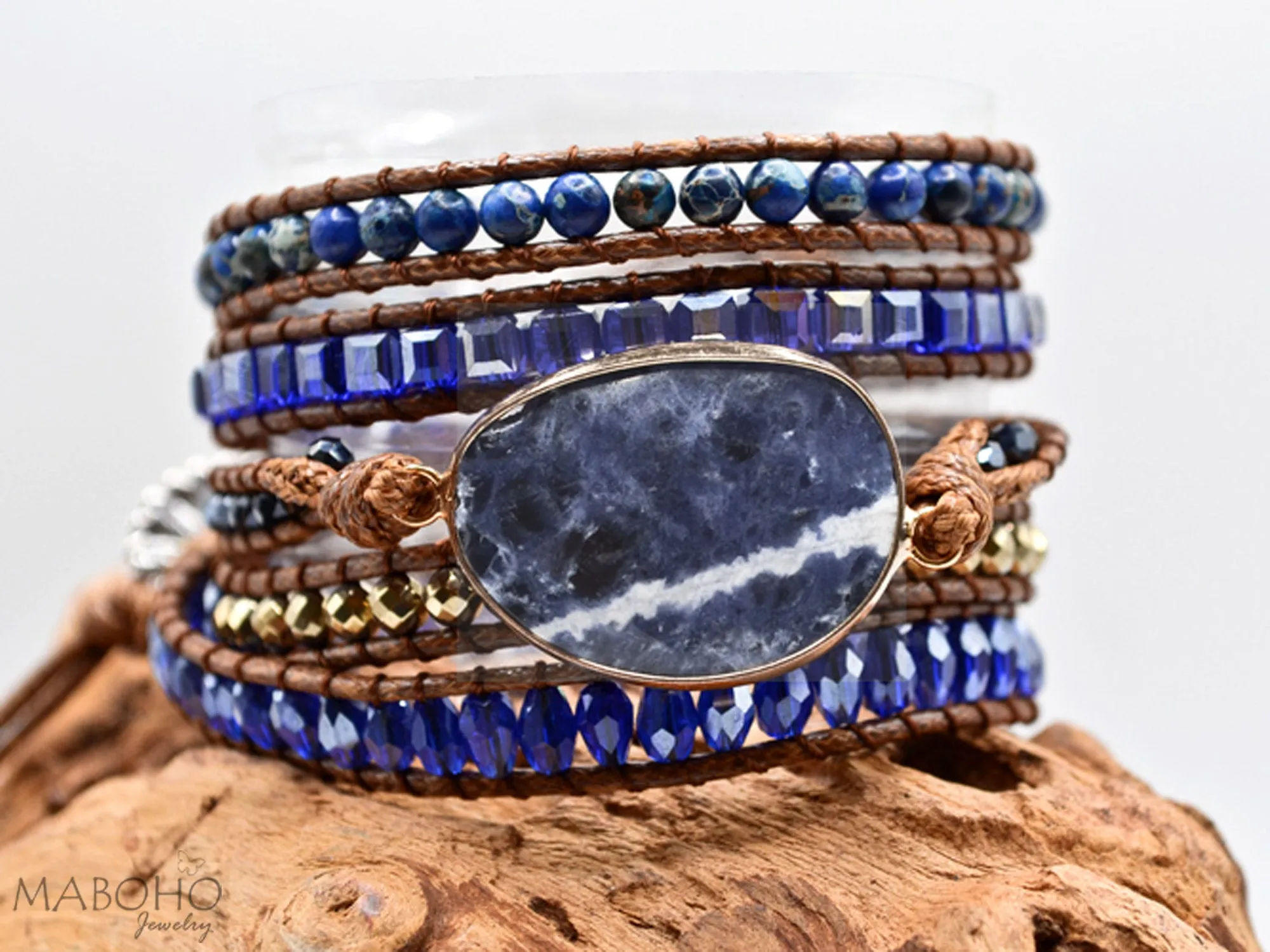 Lapis Lazuli 5 Wrap Adjustable Bohemian Bracelet