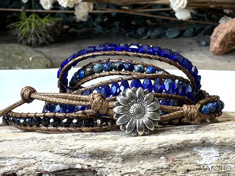 Lapis Lazuli 5 Wrap Adjustable Bohemian Bracelet